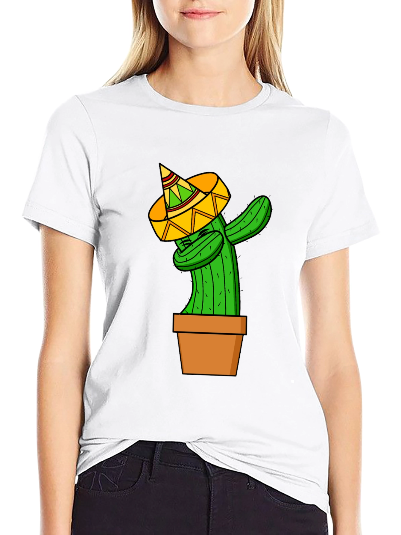 Black Dabbing Cactus T-Shirt - Funny Graphic Tee view 9