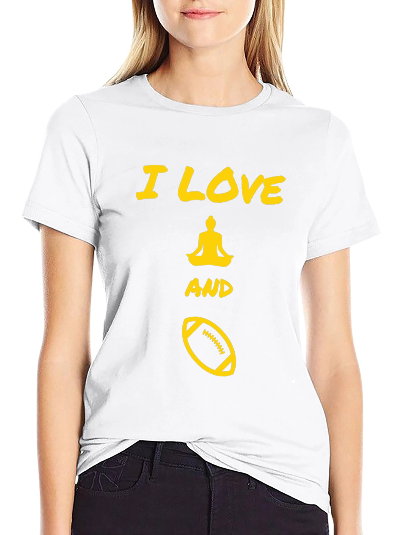 Black I Love Yoga and Football Black Graphic Tee view 9