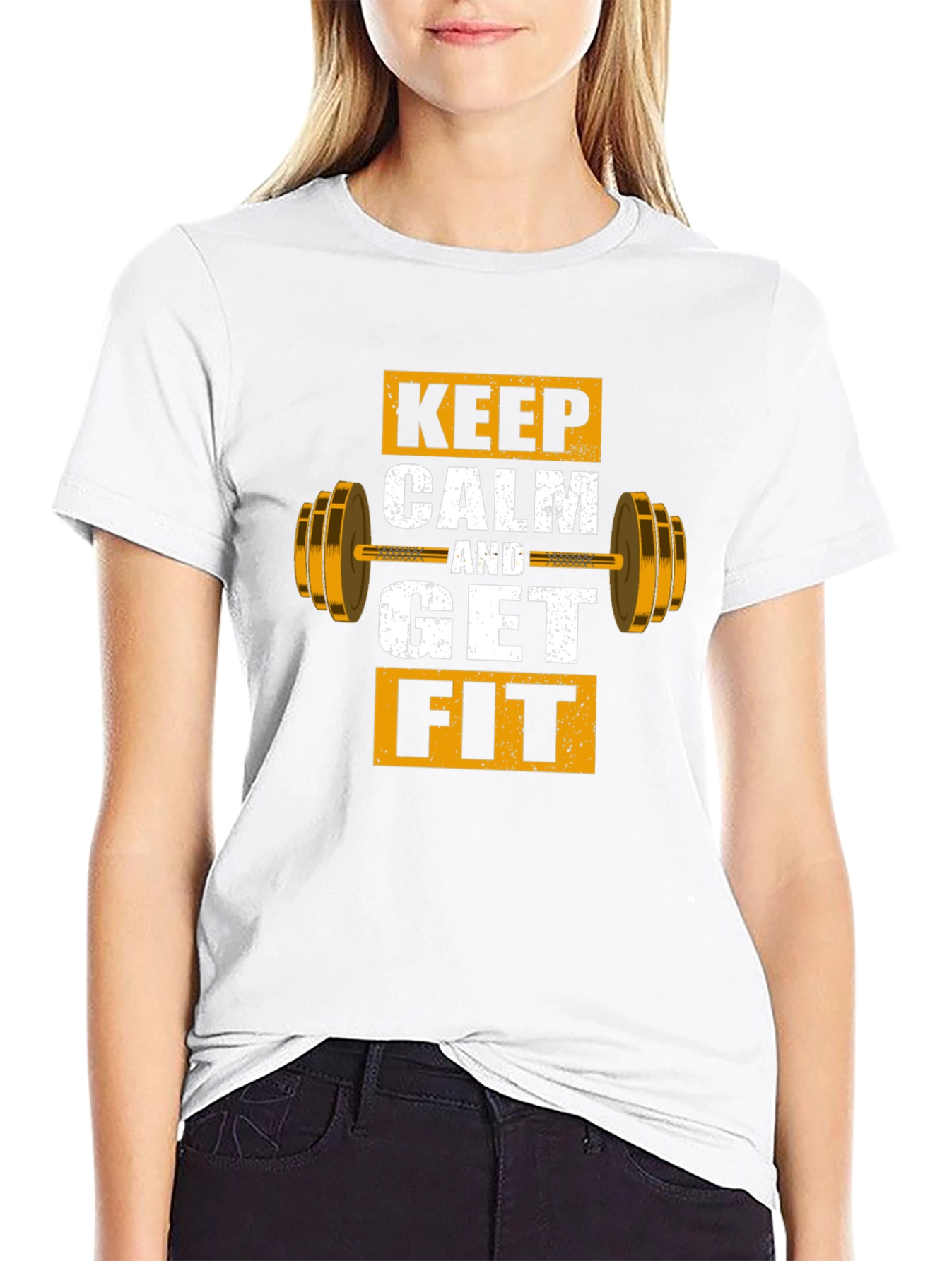 Black Keep Calm and Get Fit Graphic T-Shirt view 9
