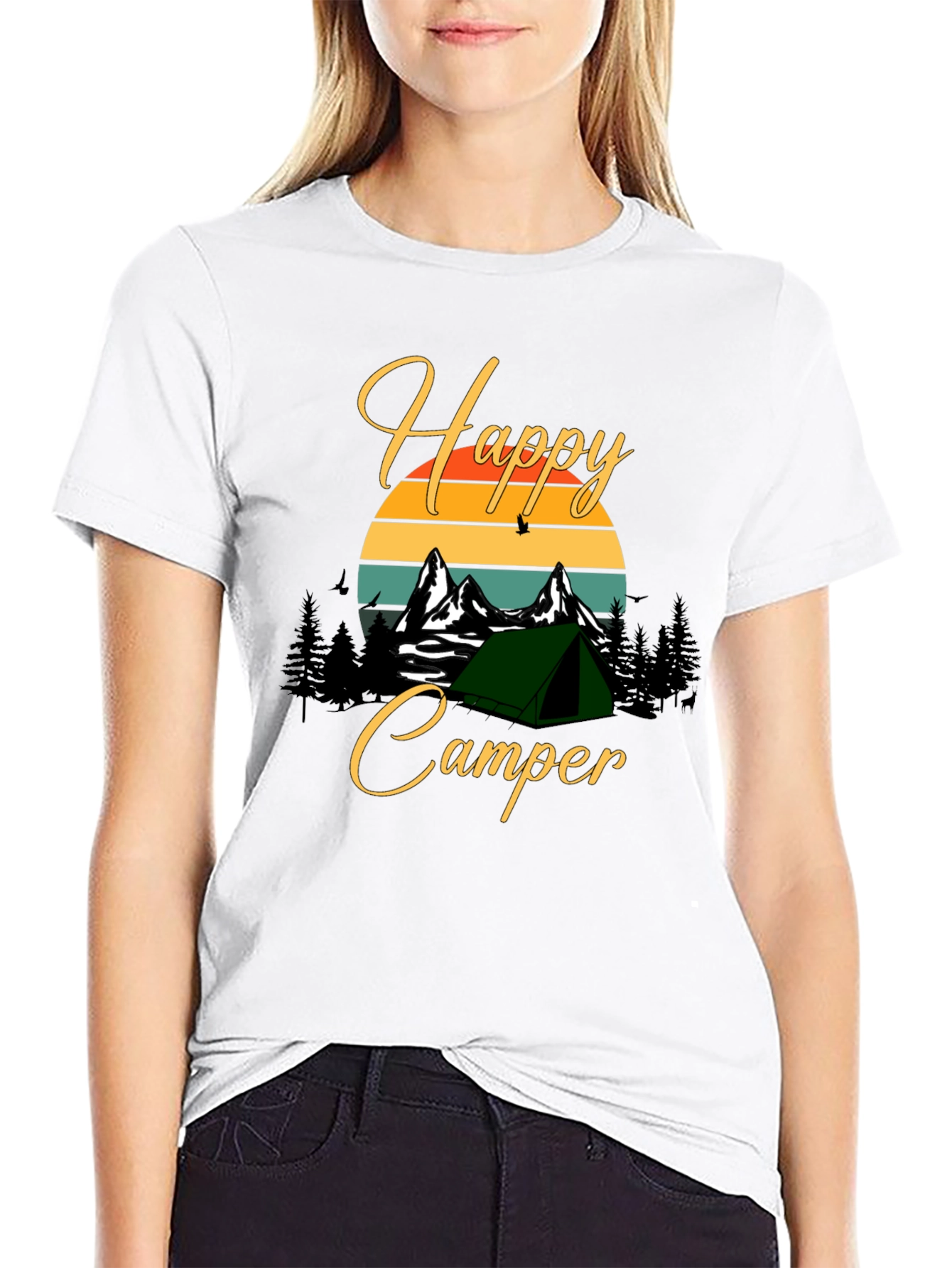 Black Happy Camper Graphic Tee - Outdoor Adventure Shirt view 9