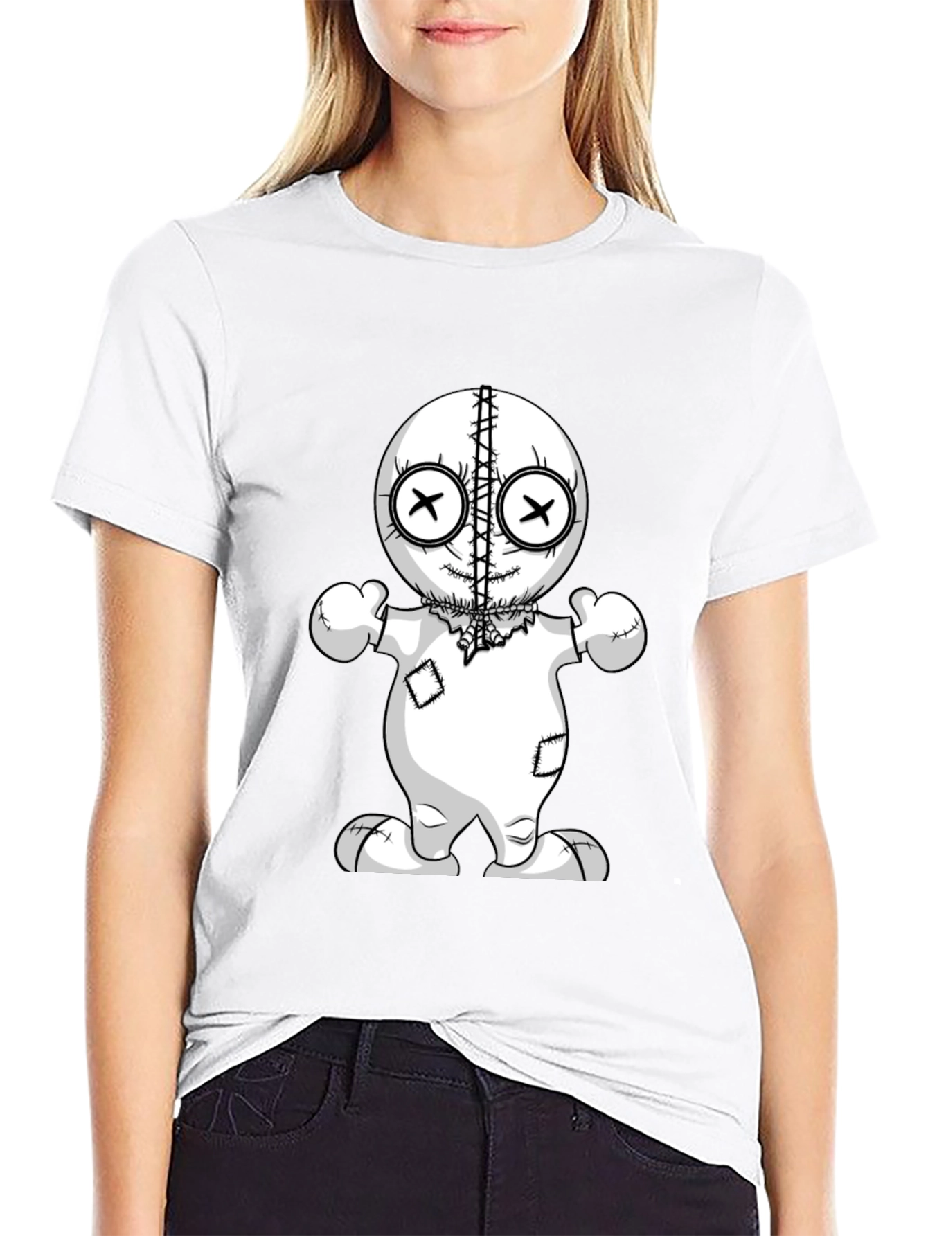 Black Voodoo Doll Graphic Tee - Unisex Black T-Shirt view 9