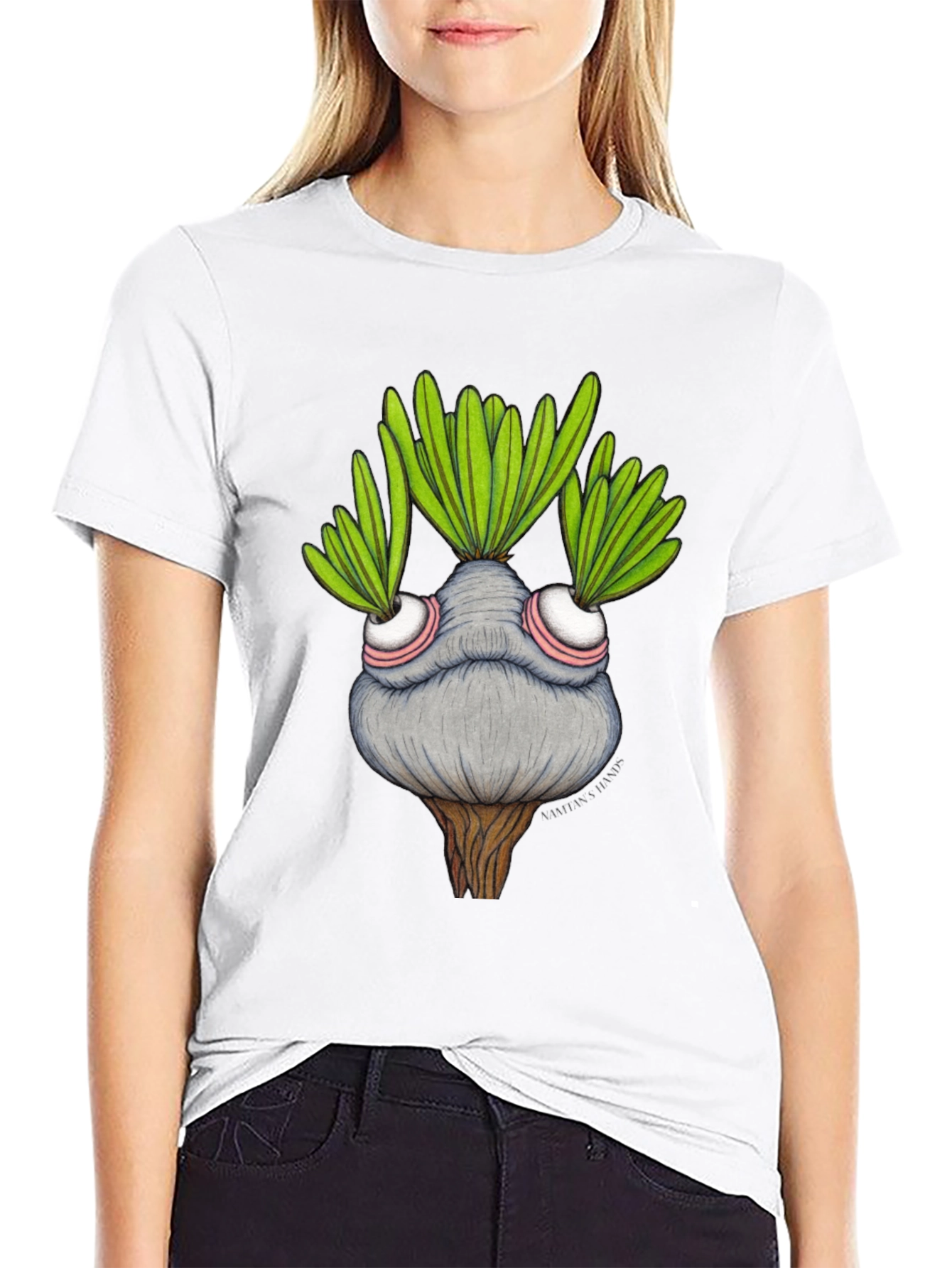Black Whimsical Plant Character Graphic T-Shirt view 9