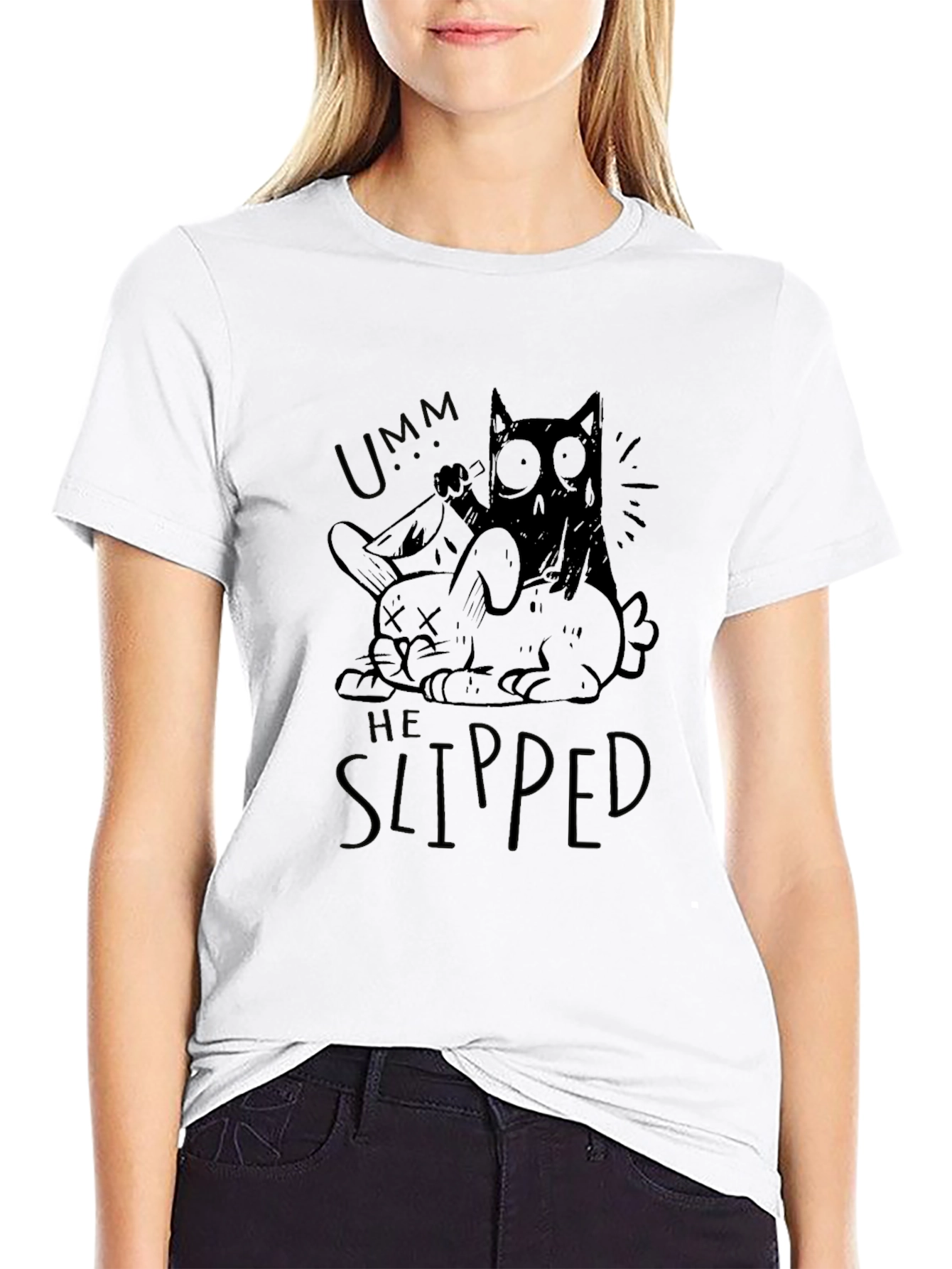 Black Umm He Slipped Graphic Tee - Black Cotton T-Shirt view 9