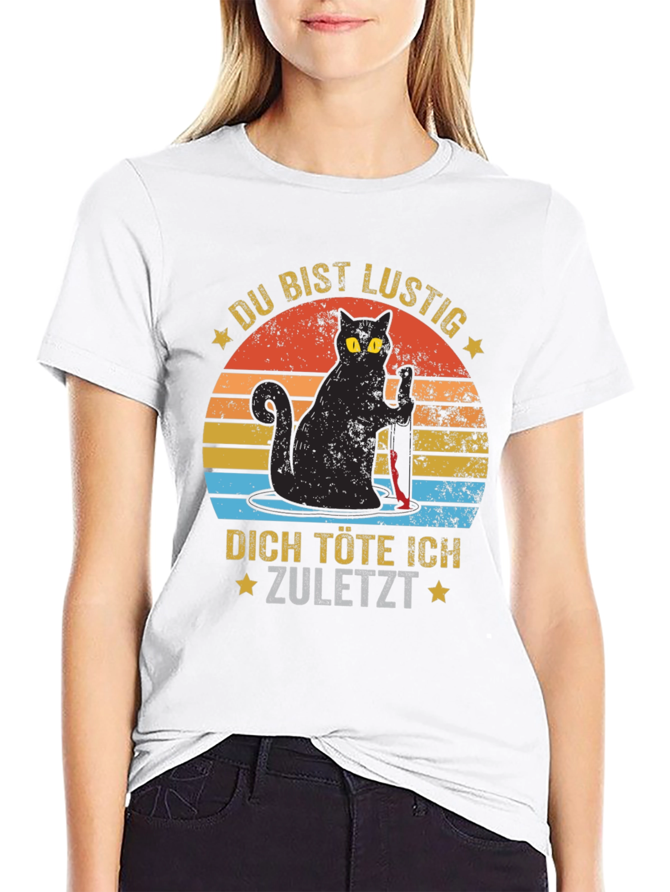 Black Funny Cat Graphic T-Shirt - German Saying view 9