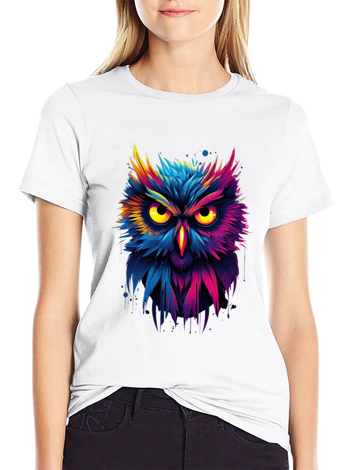 Black Vibrant Owl Graphic T-Shirt - Unique Design view 9