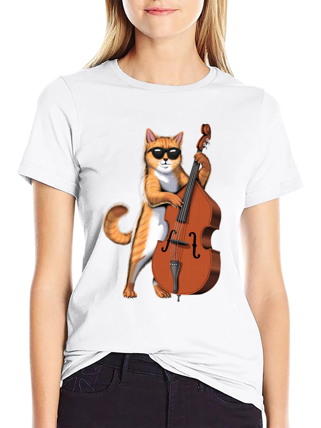 Black Cool Cat Bass Player Graphic Tee - Black Cotton view 9