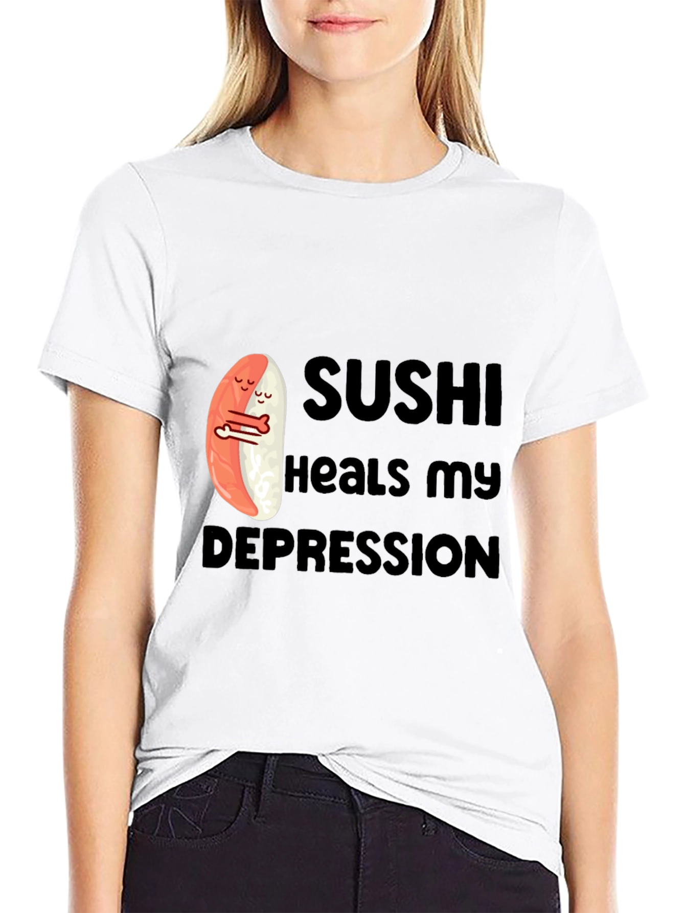 Black Sushi Heals My Depression Graphic T-Shirt view 9