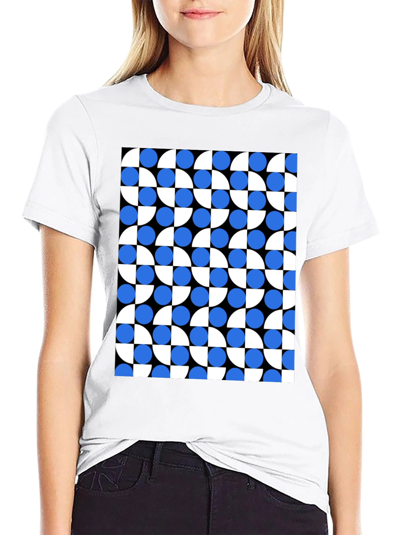 Black Modern Geometric Pattern T-Shirt view 9