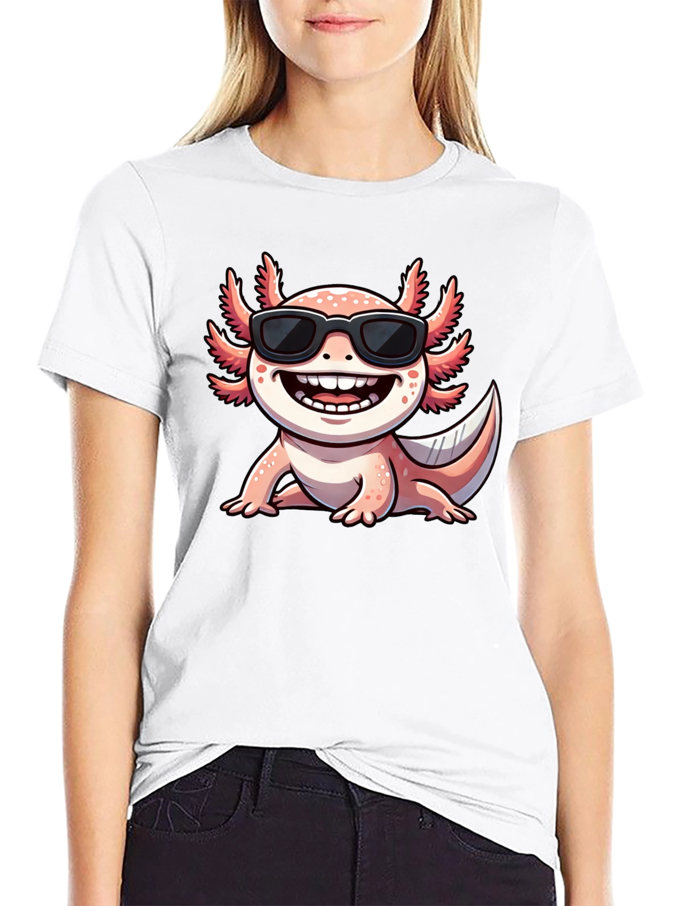 Black Cool Axolotl T-Shirt - Black Cotton Tee view 9