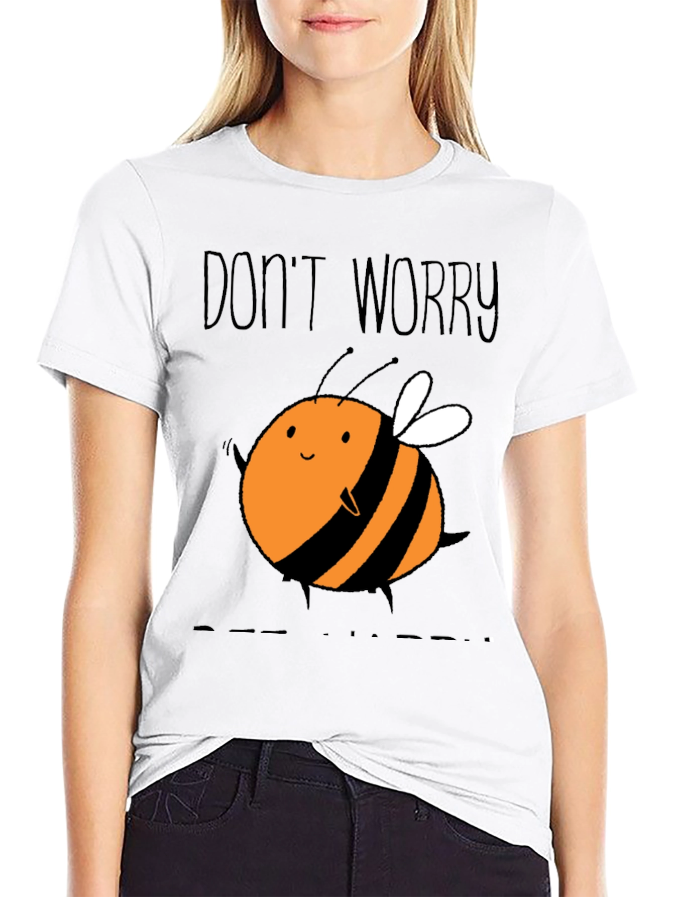 Black Cute Bee Graphic T-Shirt - Don't Worry Bee Happy! view 9