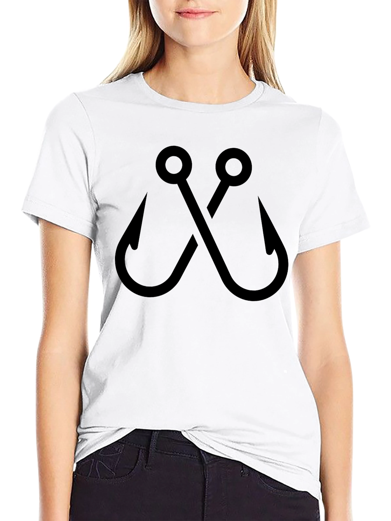 Black Crossed Fishing Hooks Graphic Tee - Black Cotton Comfort view 9