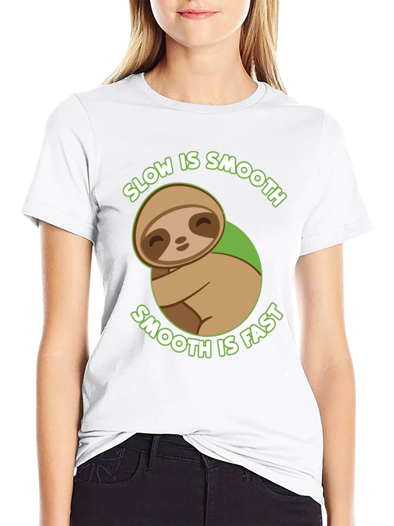 Black Slow is Smooth Sloth Graphic T-Shirt view 9