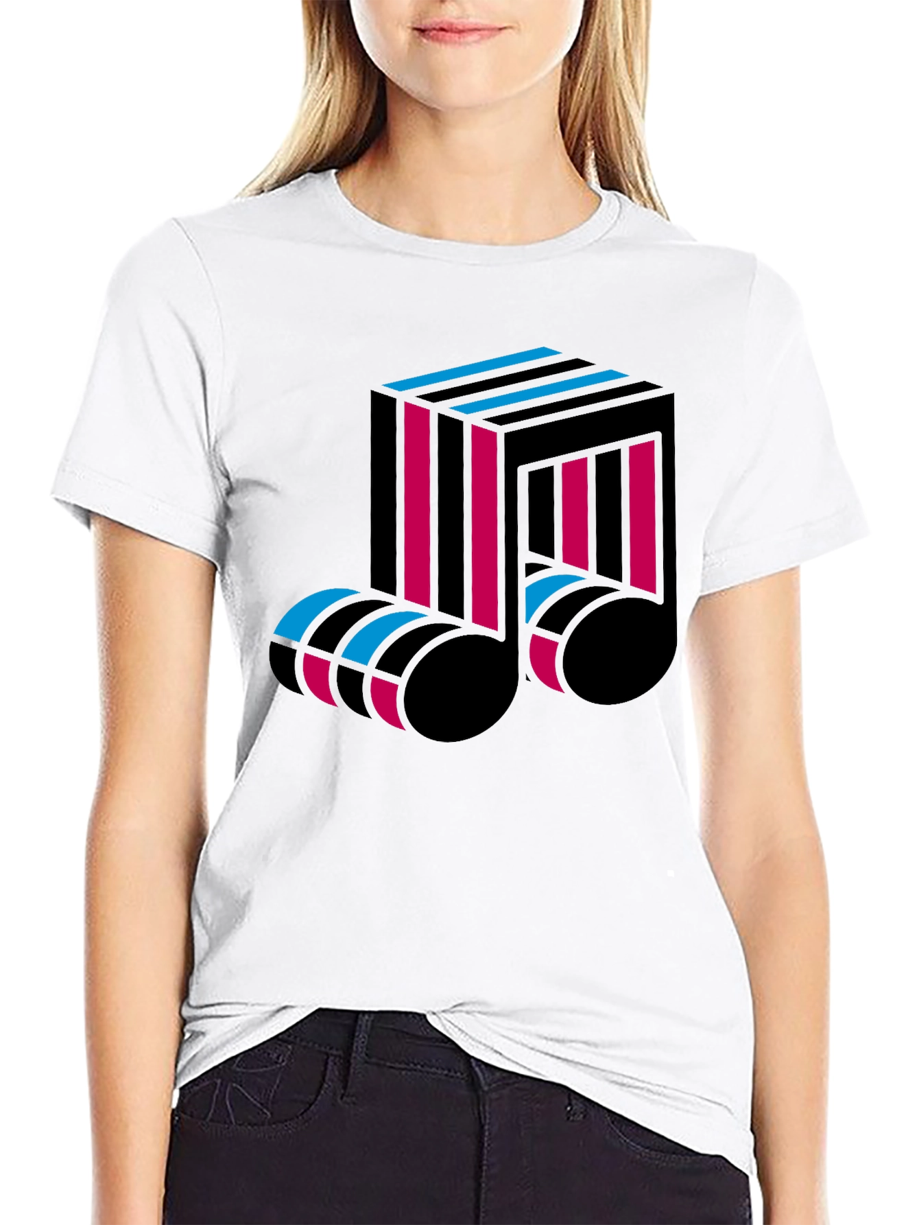 Black Abstract Music Note Graphic Tee - Black Cotton T-Shirt view 9
