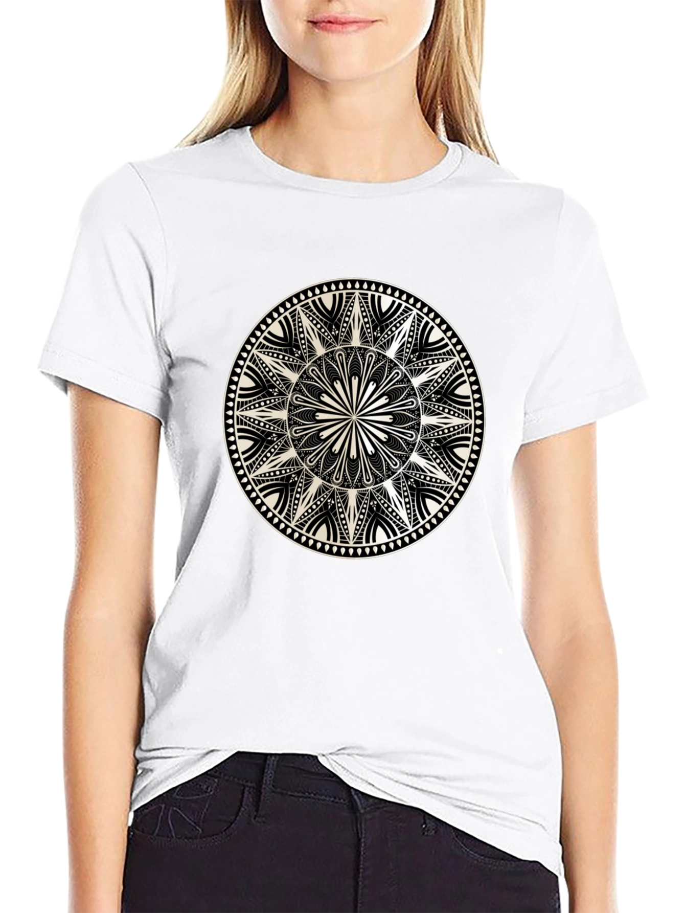 Black Geometric Mandala Graphic Tee - Black view 9