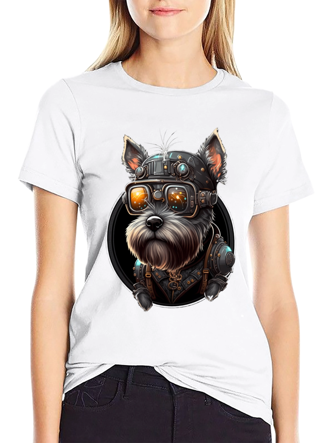 Black Steampunk Dog T-Shirt: Unique Sci-Fi Style view 9