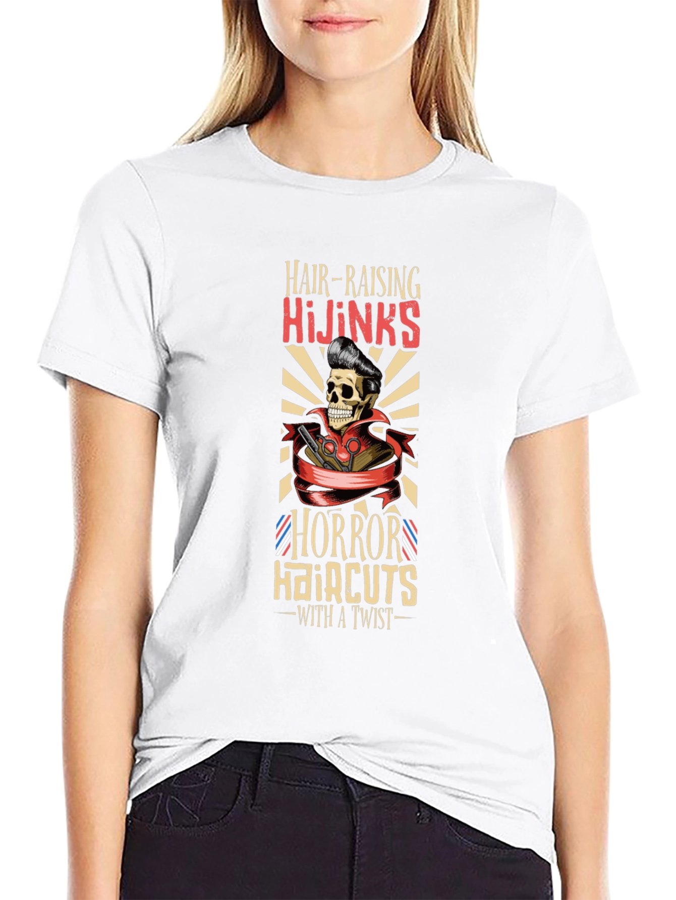 Black Hair-Raising Hijinks Horror Haircuts T-Shirt view 9