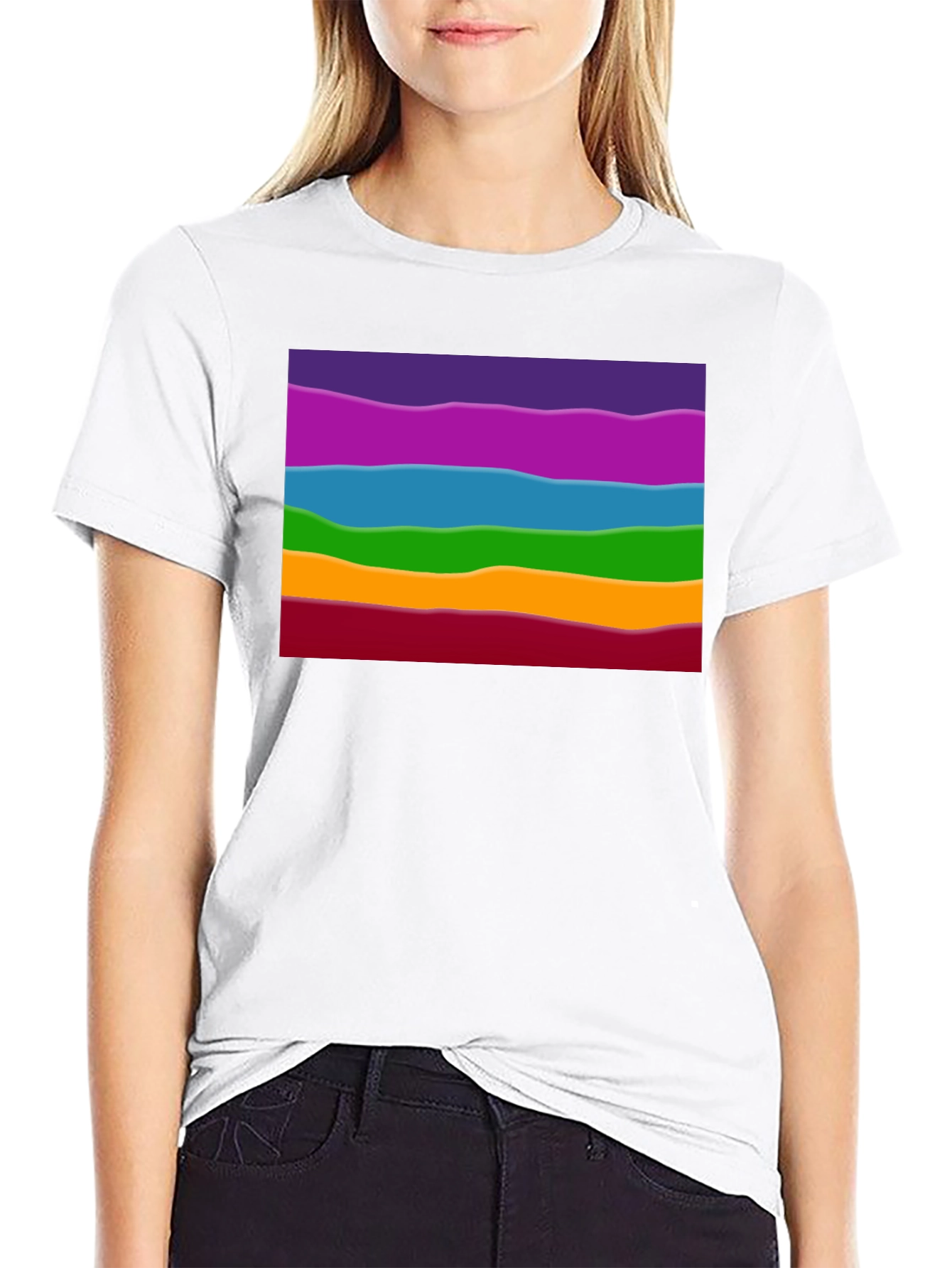 Black Rainbow Wave Graphic Black Tee - Casual Style view 9