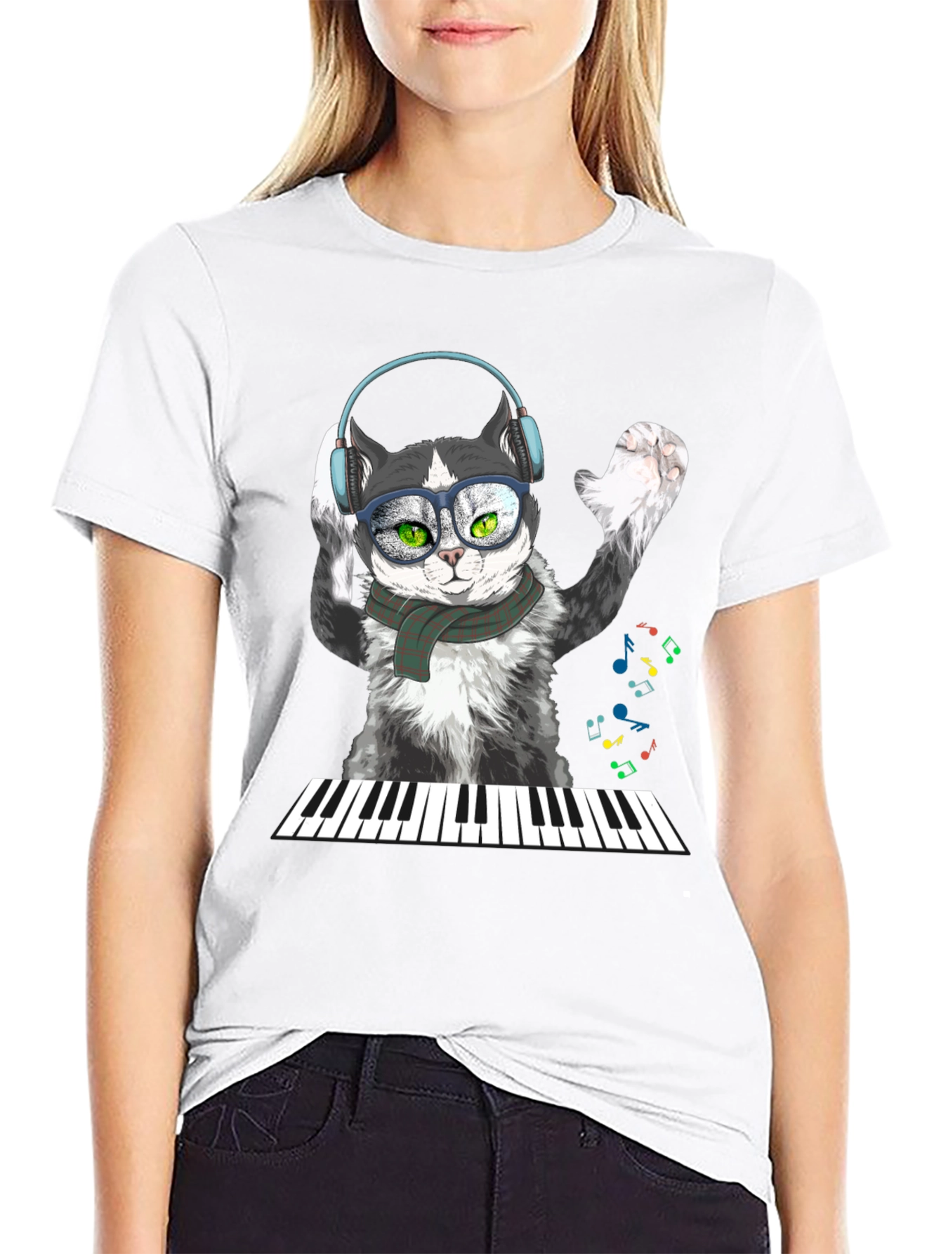 Black Cool Cat Musician T-Shirt view 9