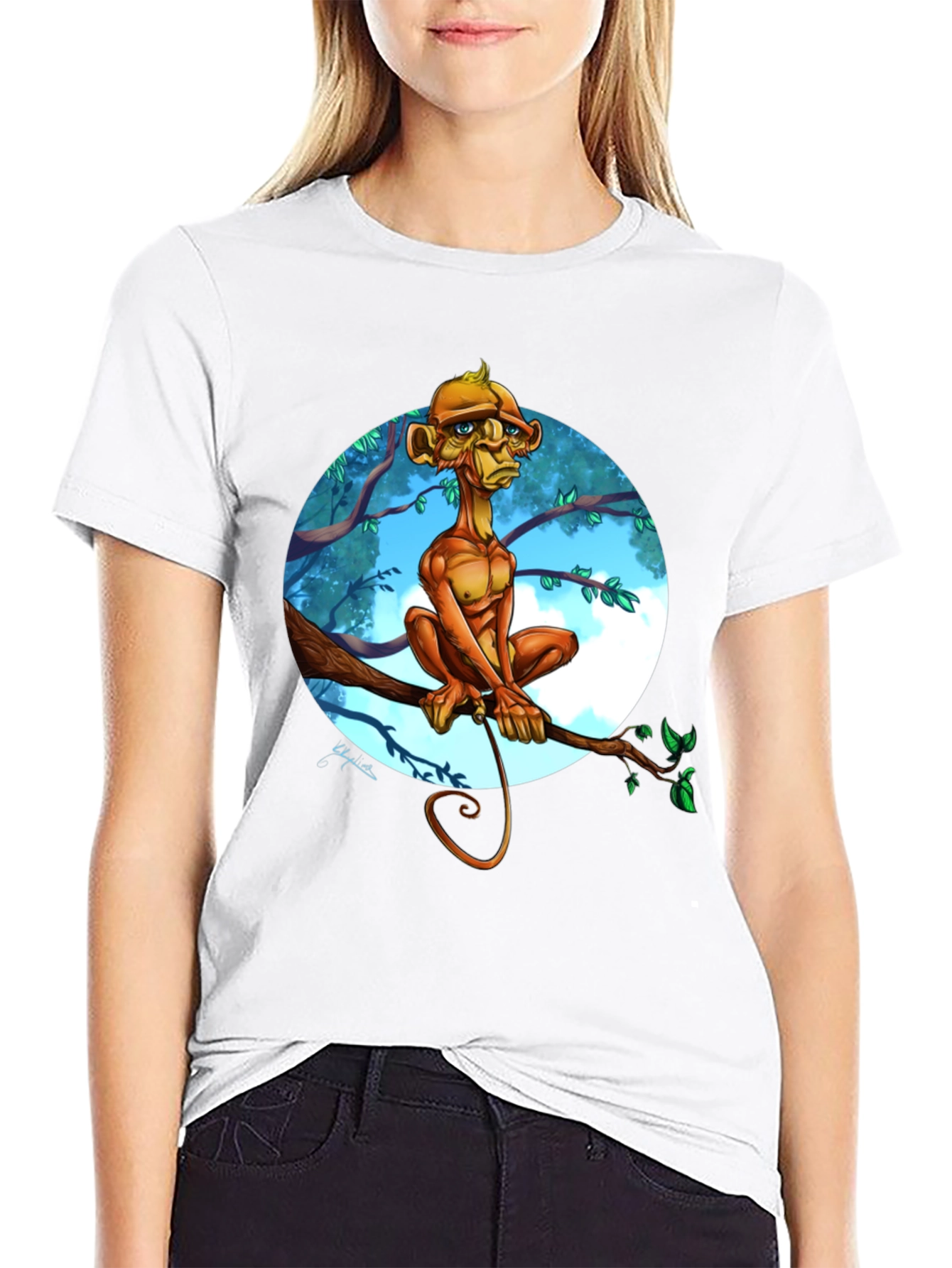 Black Monkey Cartoon Graphic Black T-Shirt view 9