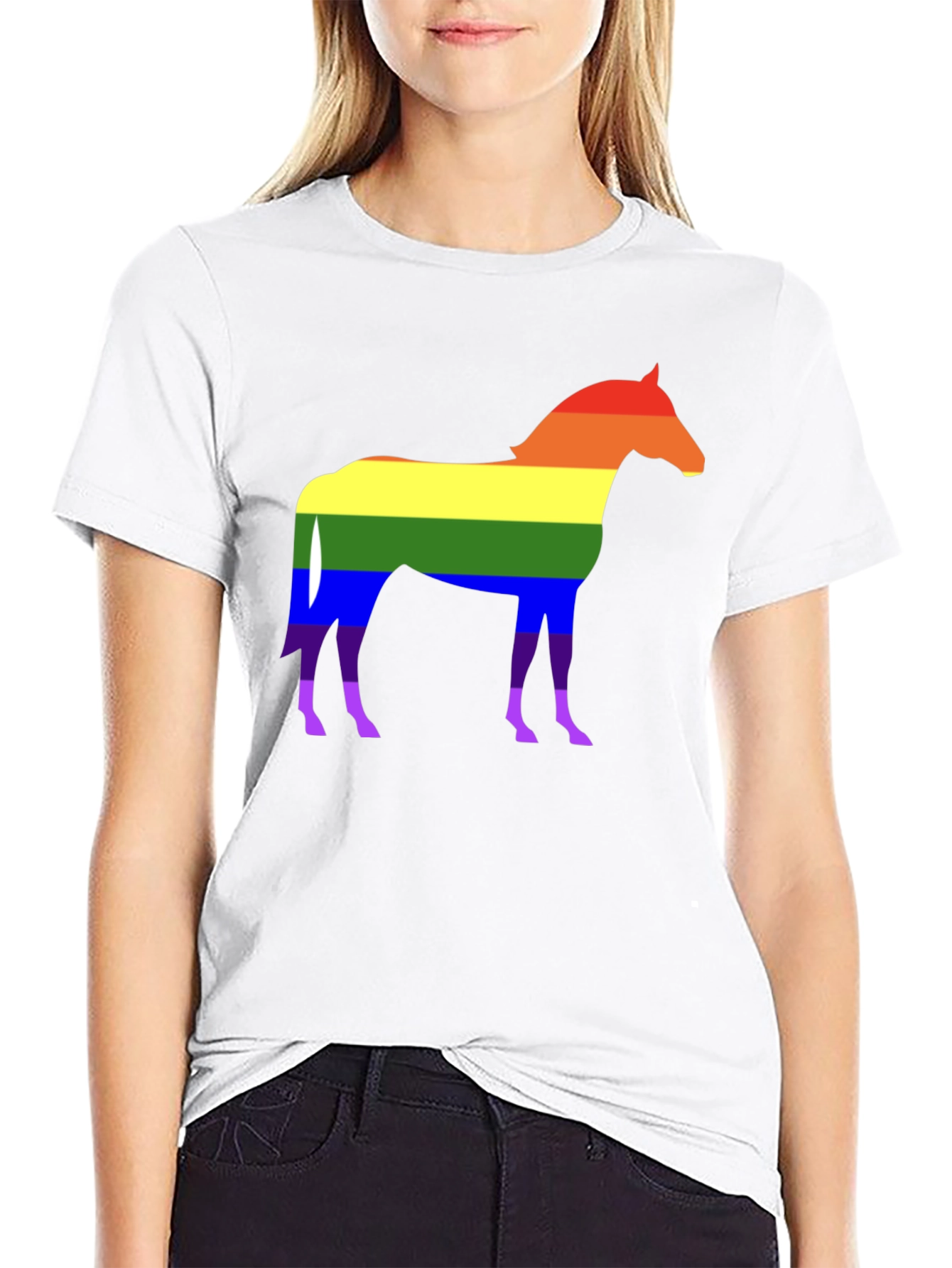 Black Pride Horse Graphic T-Shirt - Stylish Rainbow Design view 9