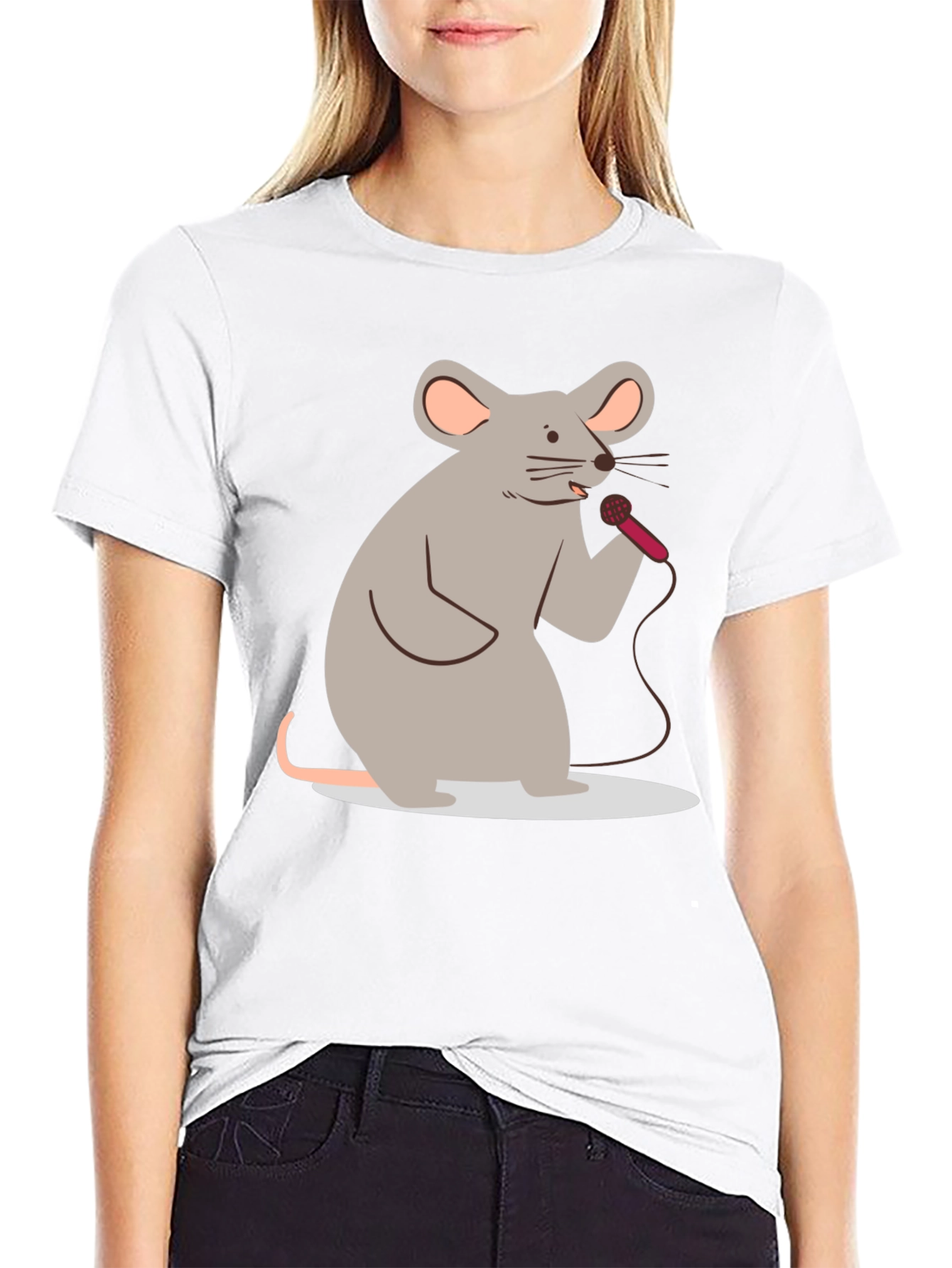 Black Singing Mouse Graphic T-Shirt - Black Cotton Tee view 9