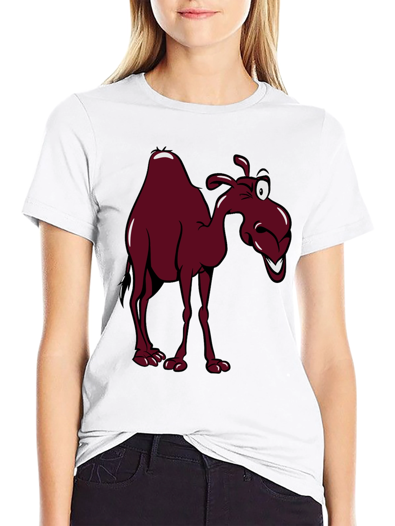 Black Cartoon Camel Graphic Tee - Black Unisex T-Shirt view 9