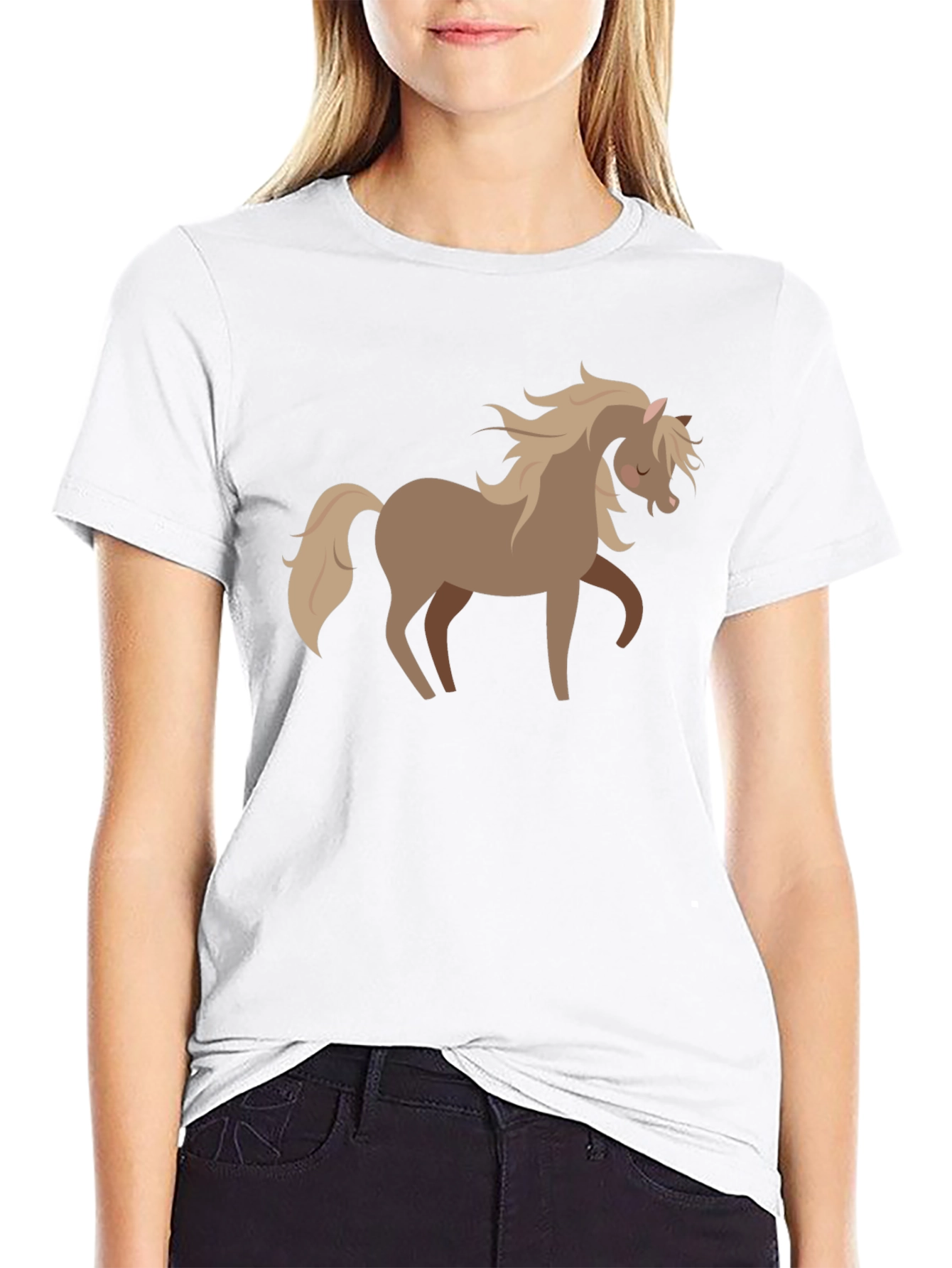 Black Cute Horse Graphic Tee - Soft Black Cotton Shirt view 9