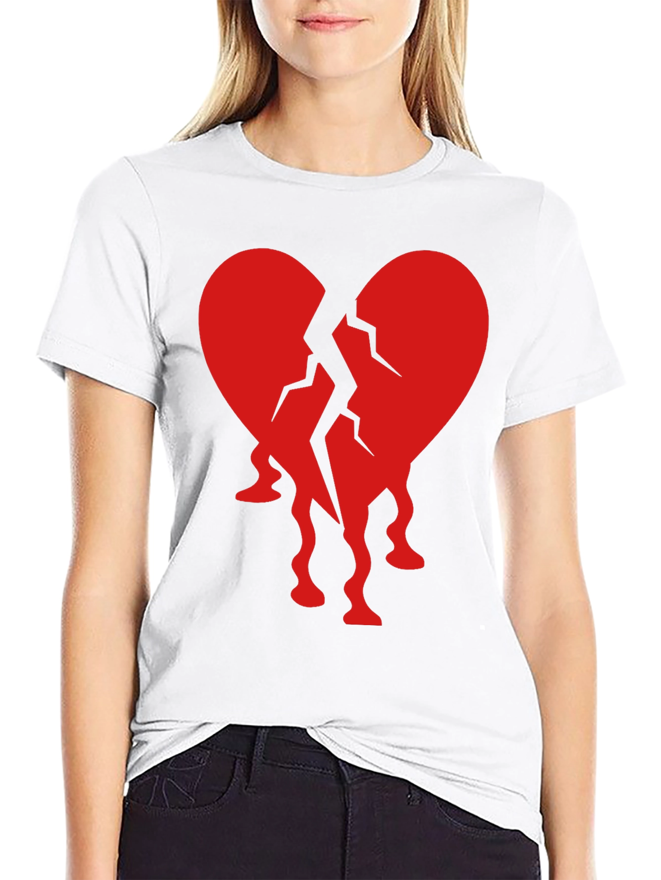 Black Broken Heart Graphic Tee - Black Crew Neck T-Shirt view 9