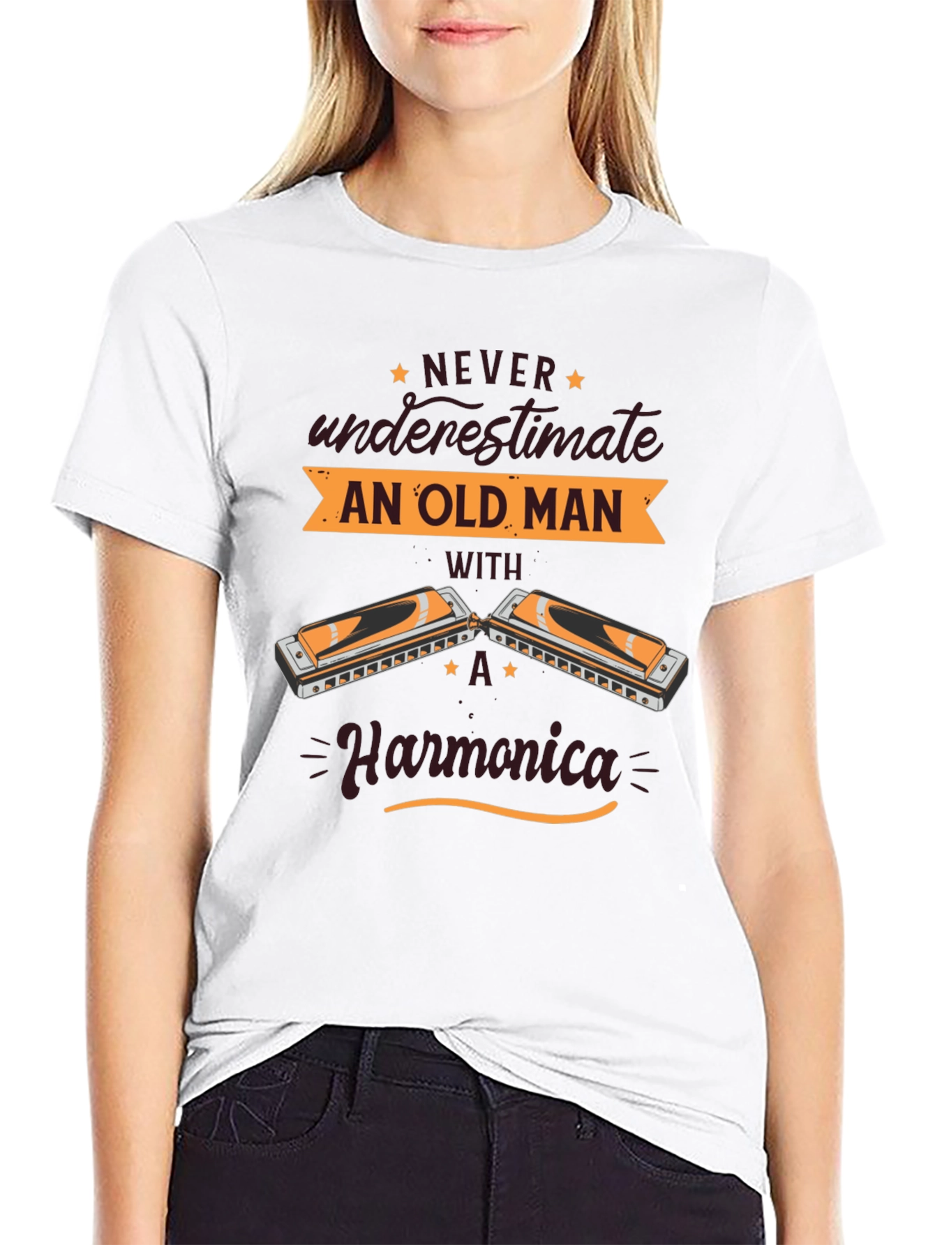 Black Old Man Harmonica T-Shirt  view 9