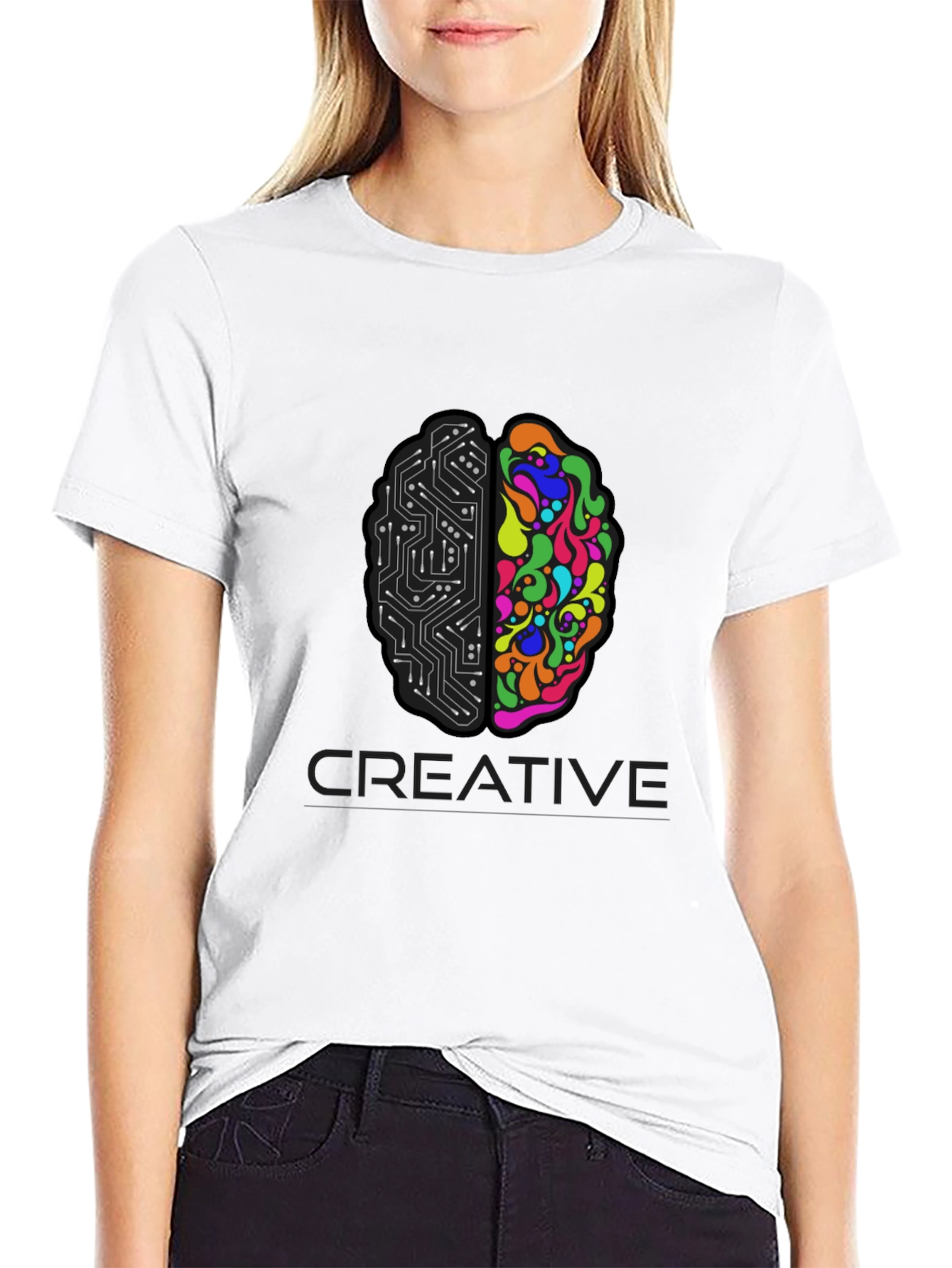 Black Creative Brain T-Shirt - Left & Right Brain Design view 9
