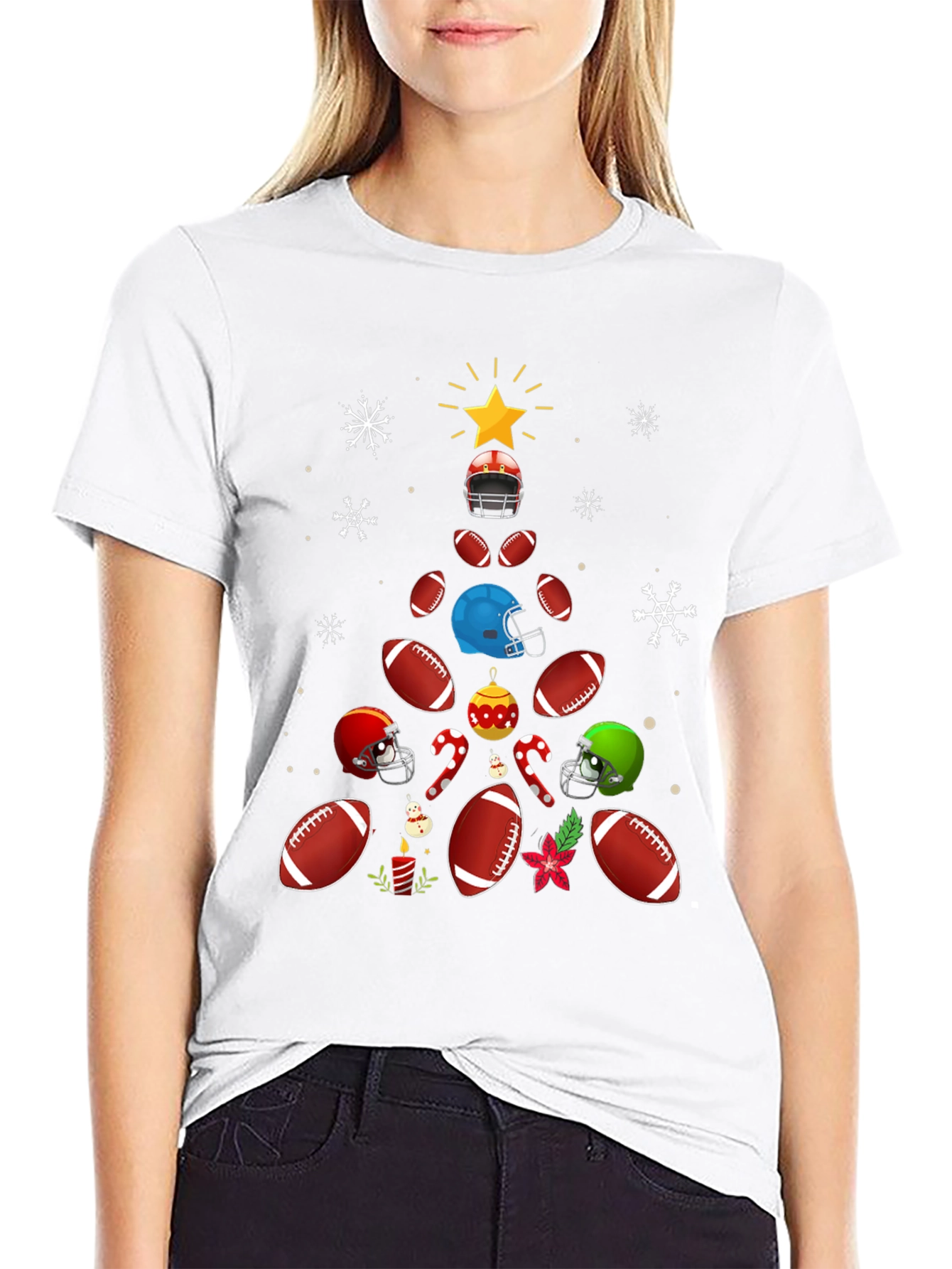 Black Football Christmas Tree T-Shirt view 9