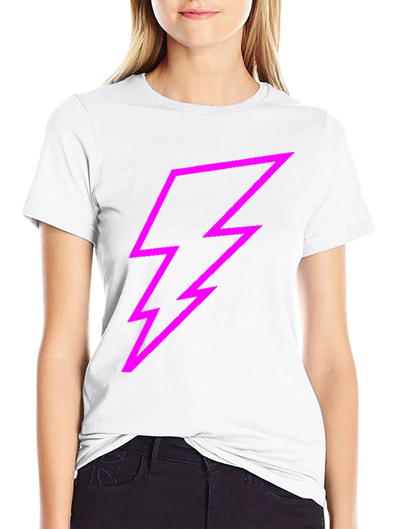 Black Black Tee with Bold Pink Lightning Bolt Design view 9