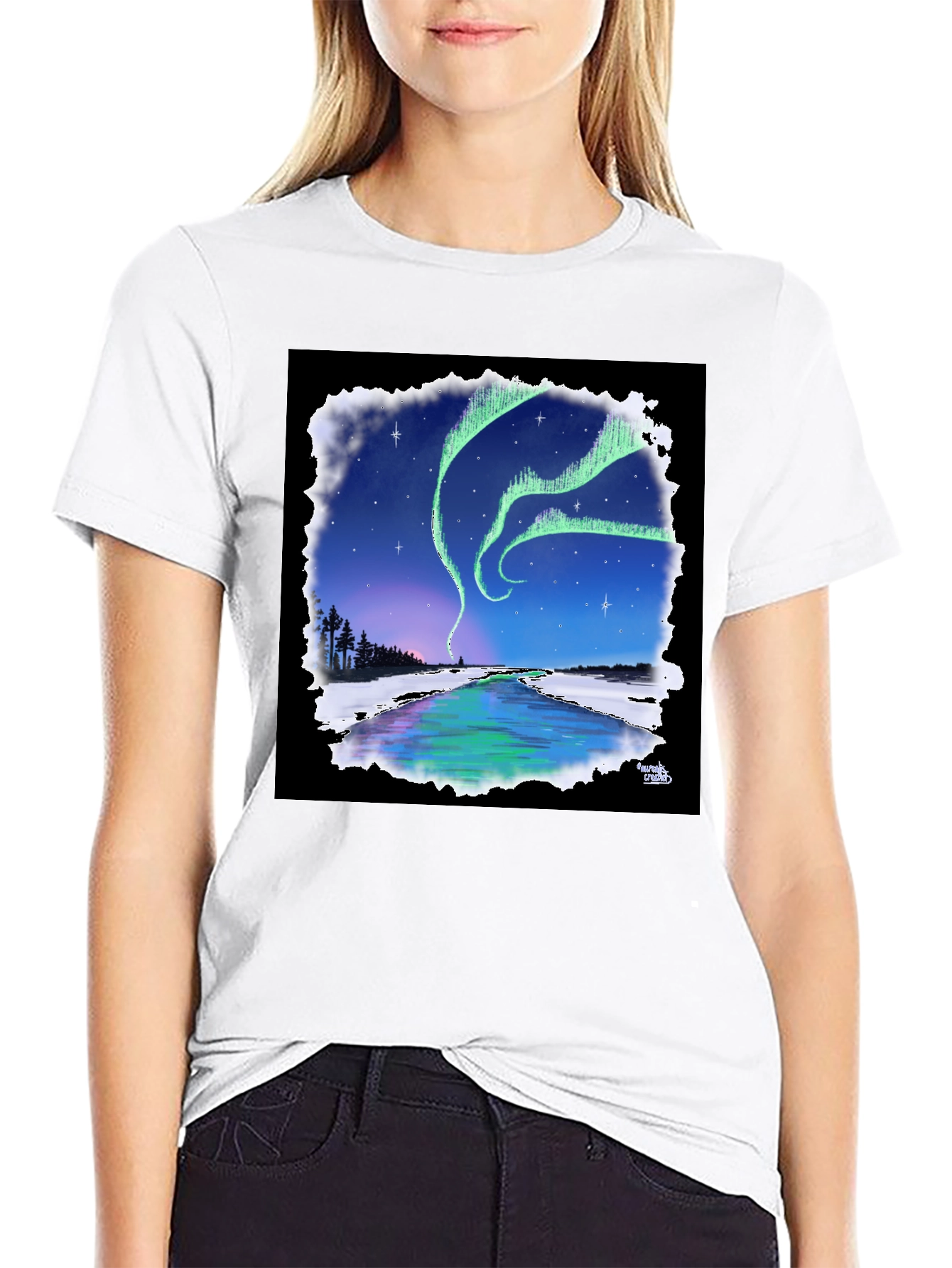 Black Aurora Borealis Graphic Tee - Northern Lights Design view 9