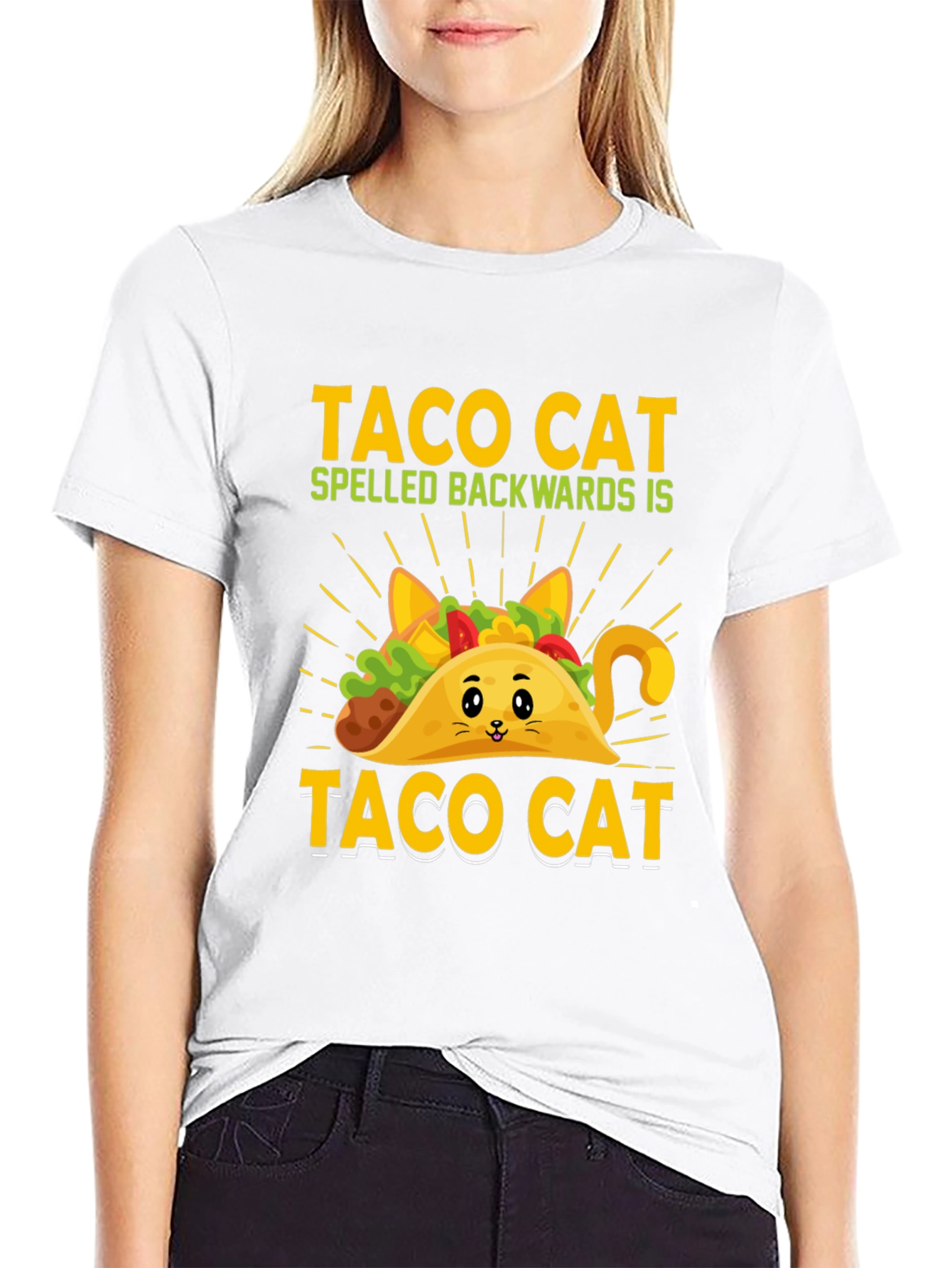 Black Taco Cat T-Shirt - Funny Palindrome Tee view 9