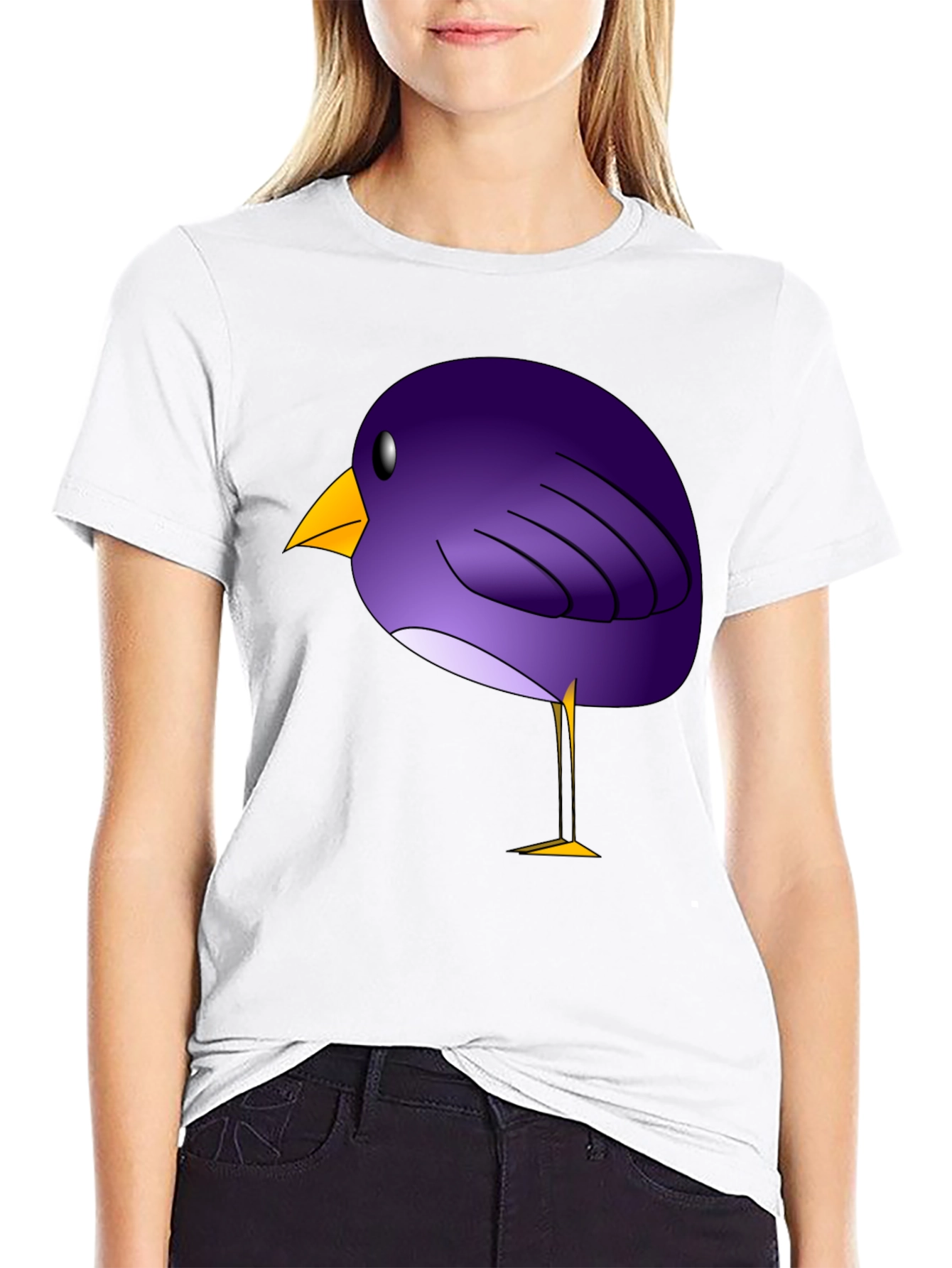 Black Whimsical Purple Bird Graphic T-Shirt view 9