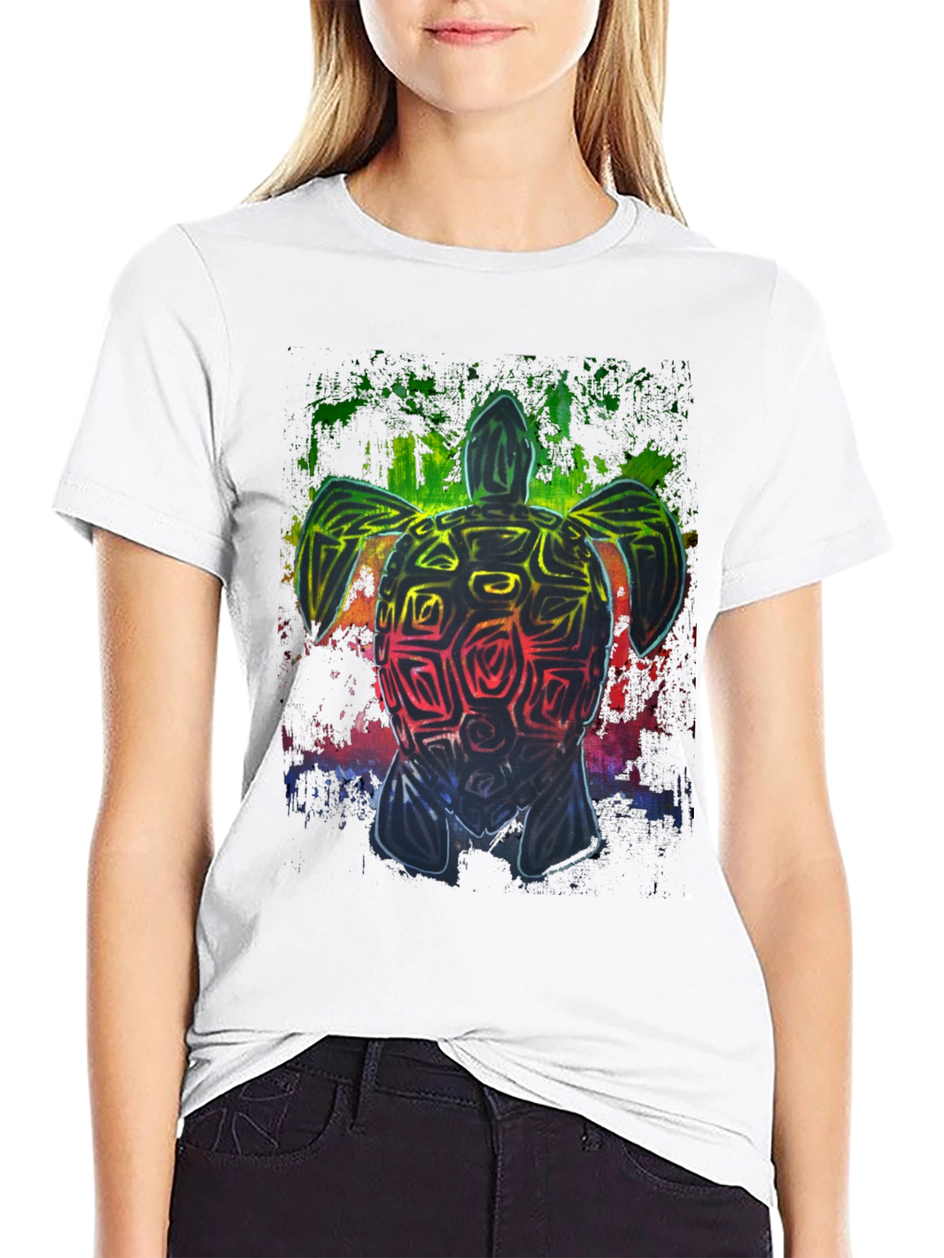 Black Rainbow Turtle Graphic Black T-Shirt view 9