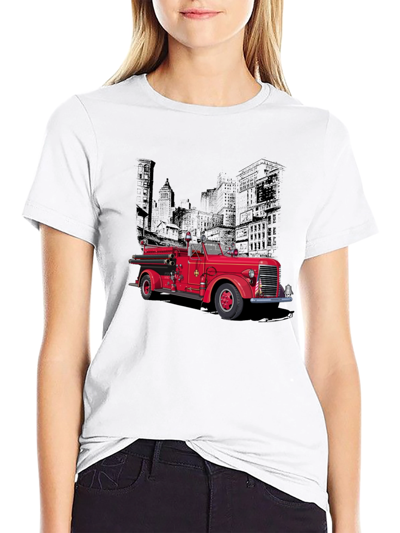 Black Vintage Fire Truck Graphic T-Shirt view 9