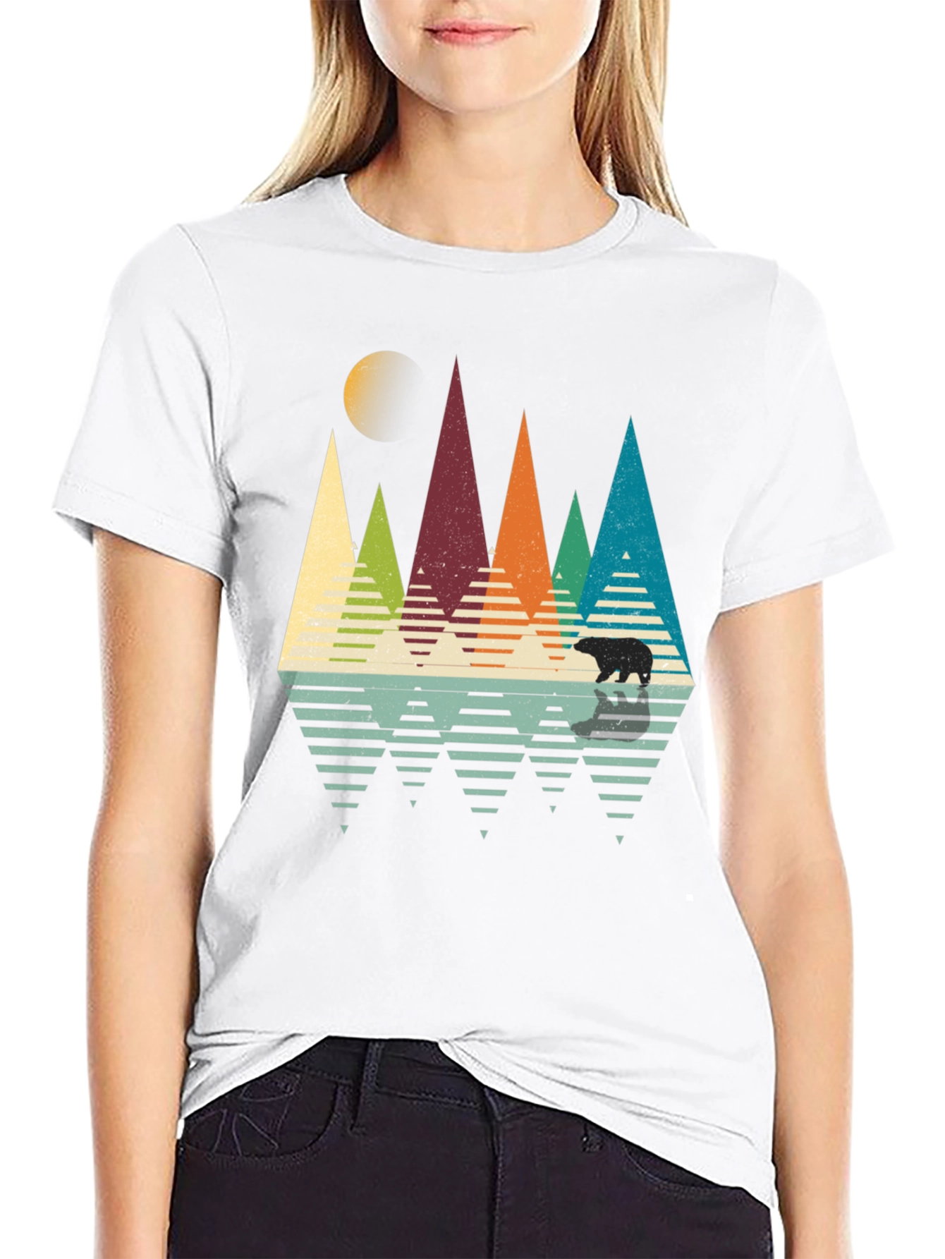 Black Retro Mountain Bear T-Shirt view 9