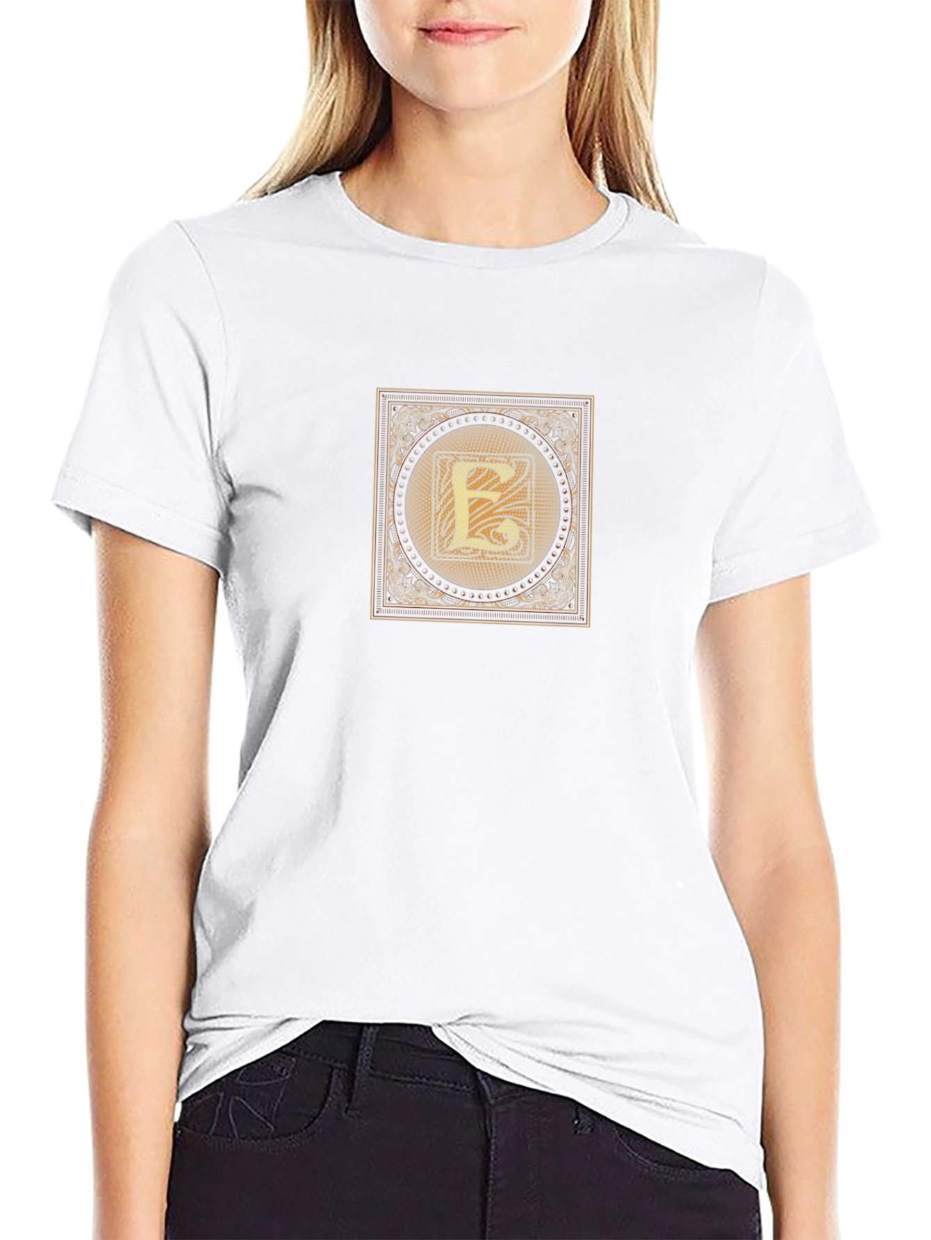 Black Black T-Shirt with Ornate Letter E Design view 9