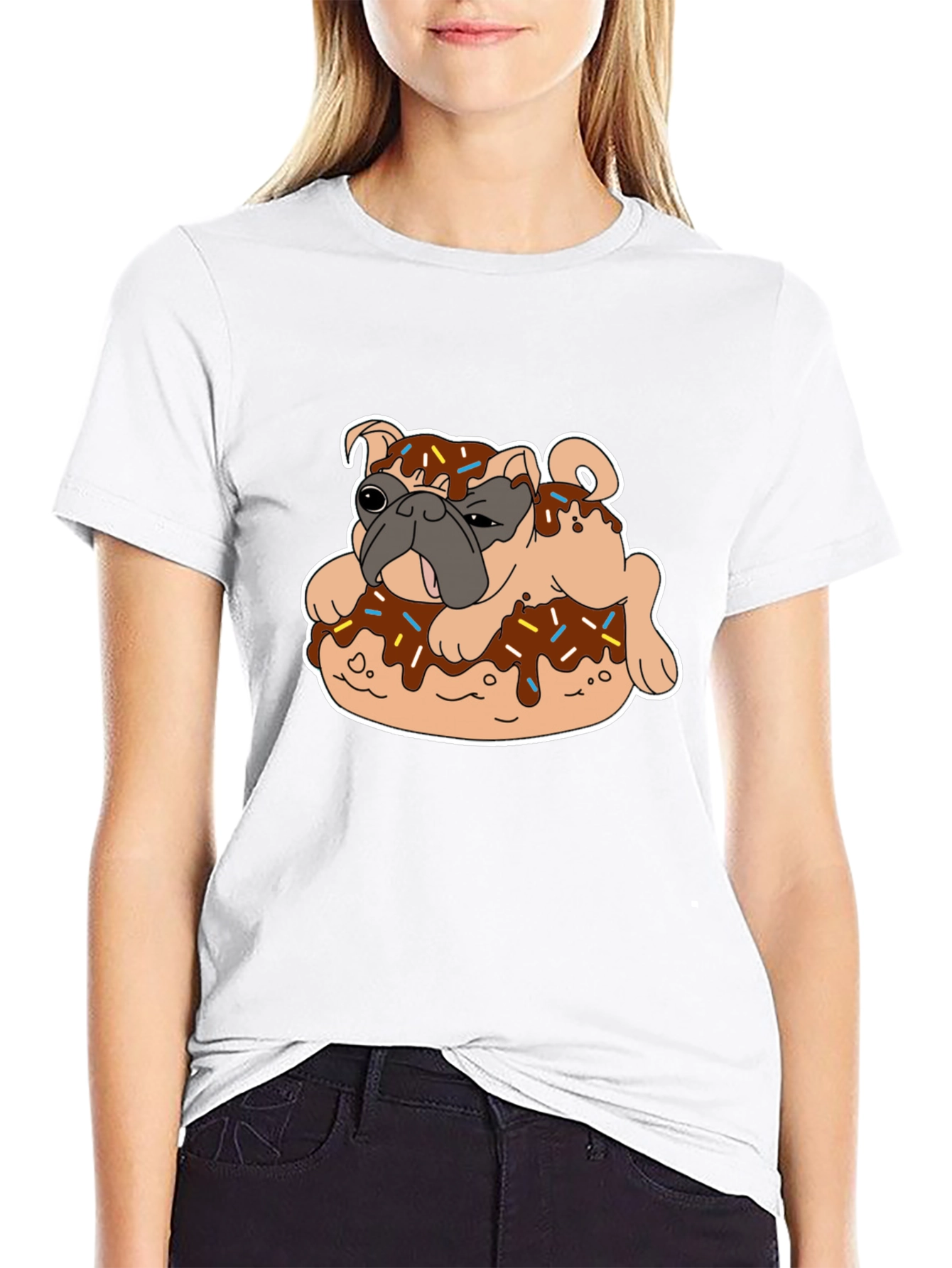 Black Pug on Donut Graphic Tee - Black T-Shirt view 9