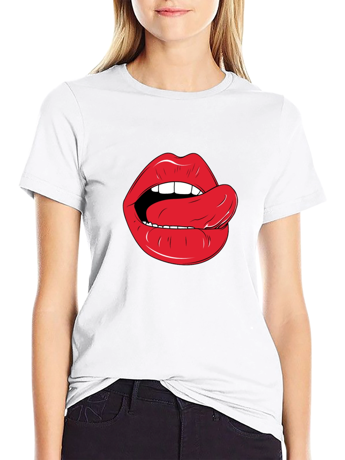 Black Lips & Tongue Graphic Tee - Black Cotton T-Shirt view 9