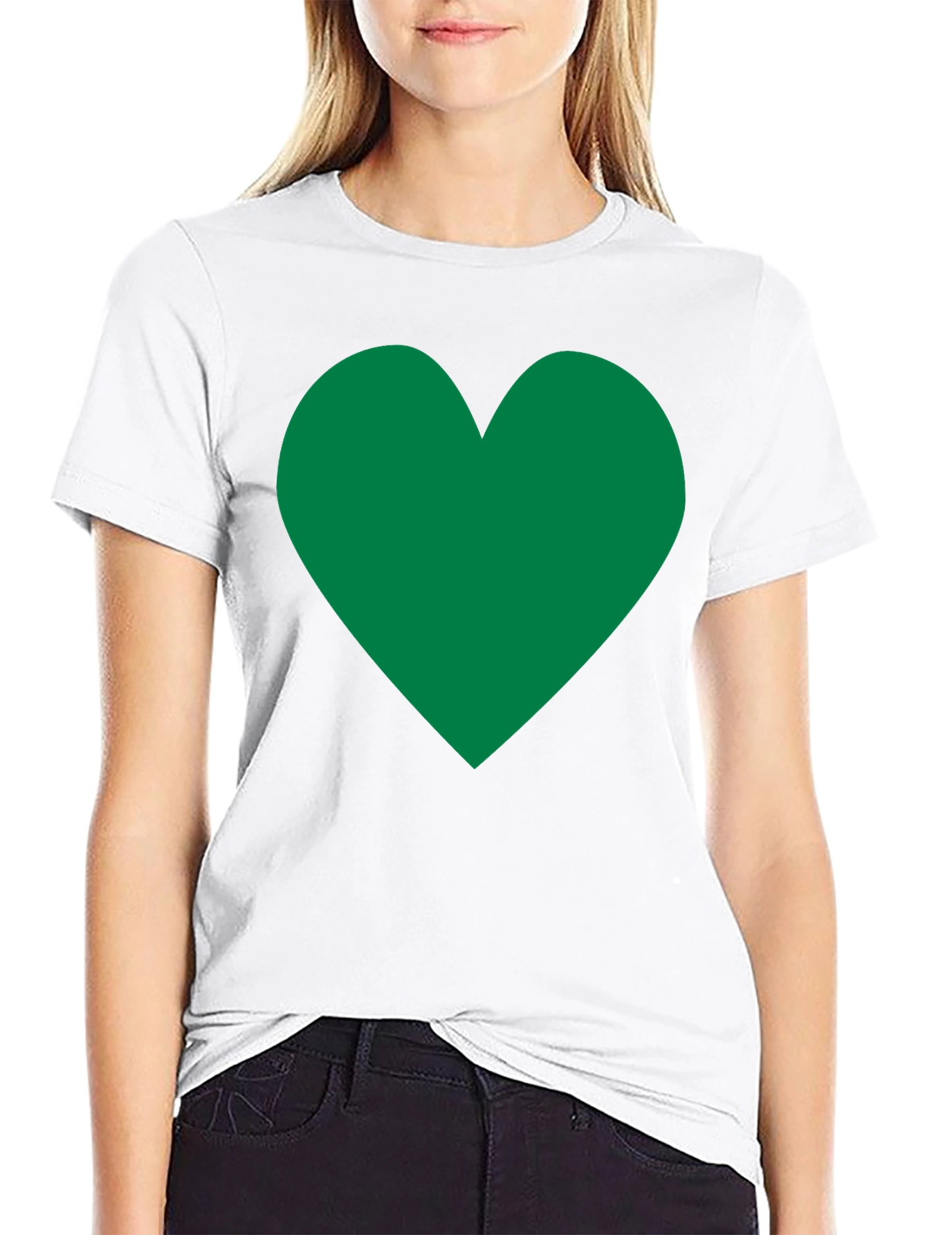Black Green Heart Graphic Black T-Shirt view 9