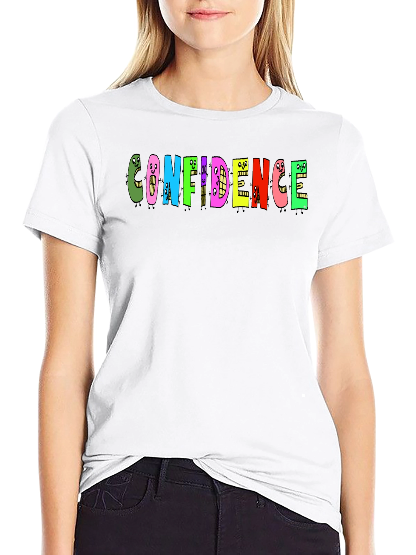 Black Confidence Graphic Tee - Black Cotton T-Shirt view 9