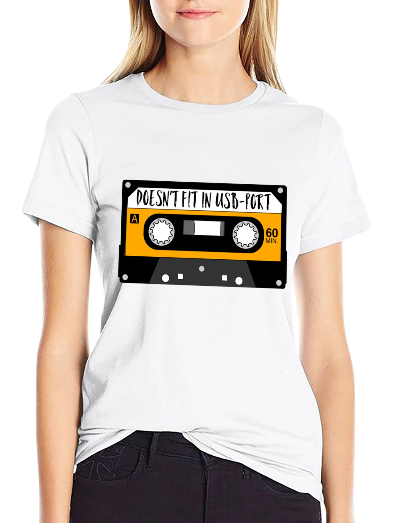 Black Retro Cassette Tape USB Port T-Shirt - Funny Music Tee view 9
