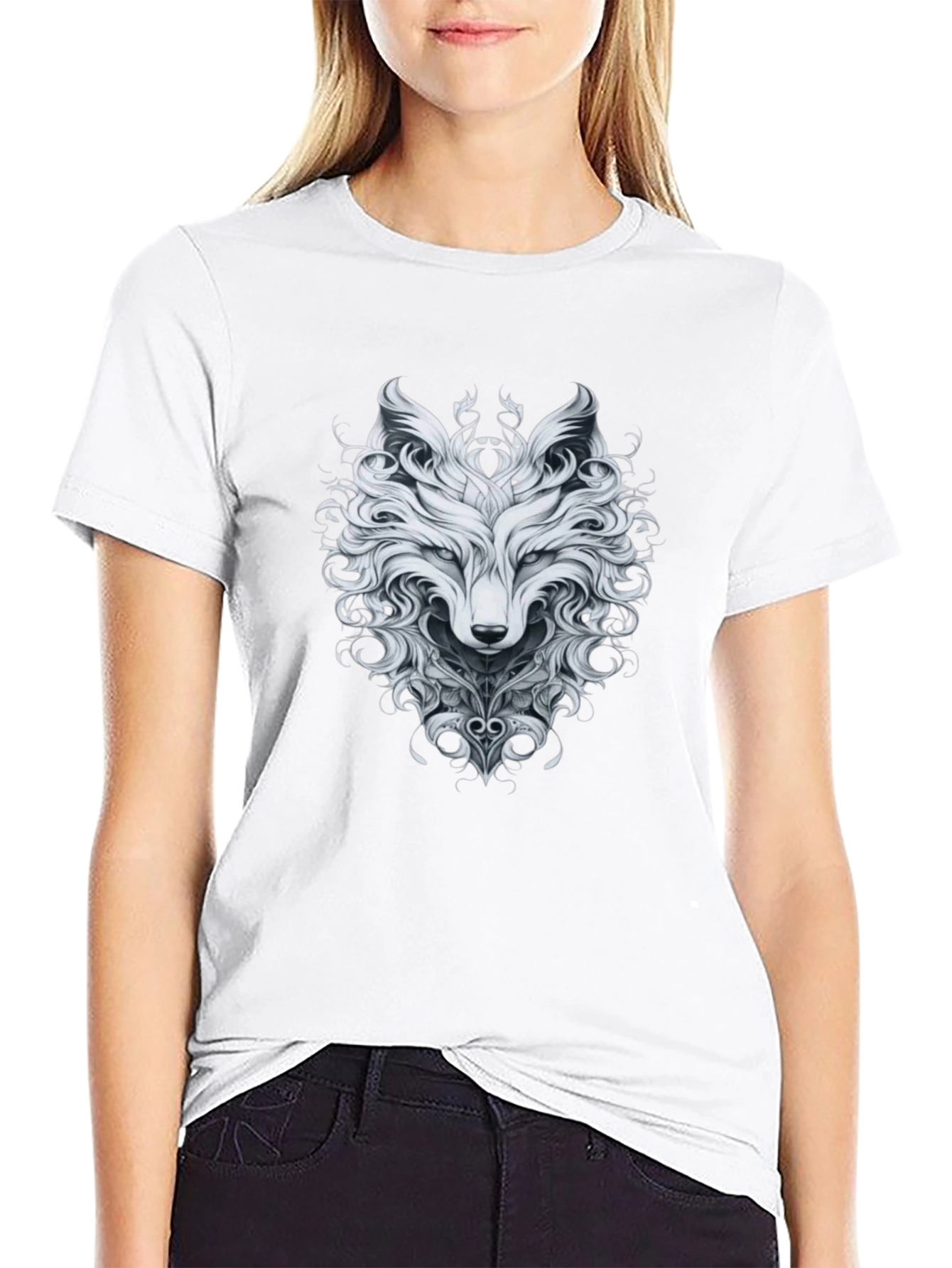 Black Wolf Graphic Print T-Shirt view 9