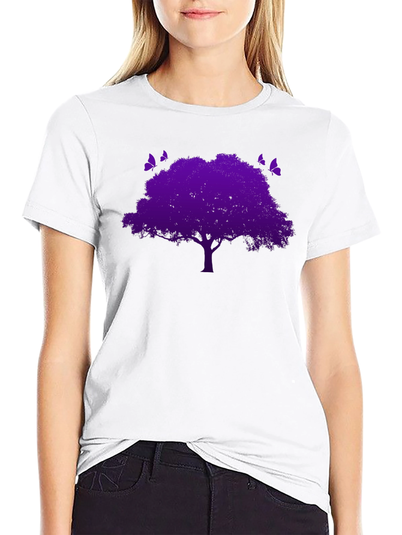 Black Purple Tree Graphic Tee - Nature Inspired Black T-Shirt view 9