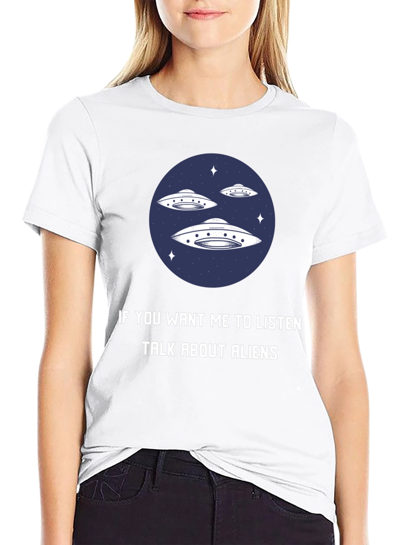 Black Alien Conversation Graphic Tee - Talk About Aliens T-Shirt view 9