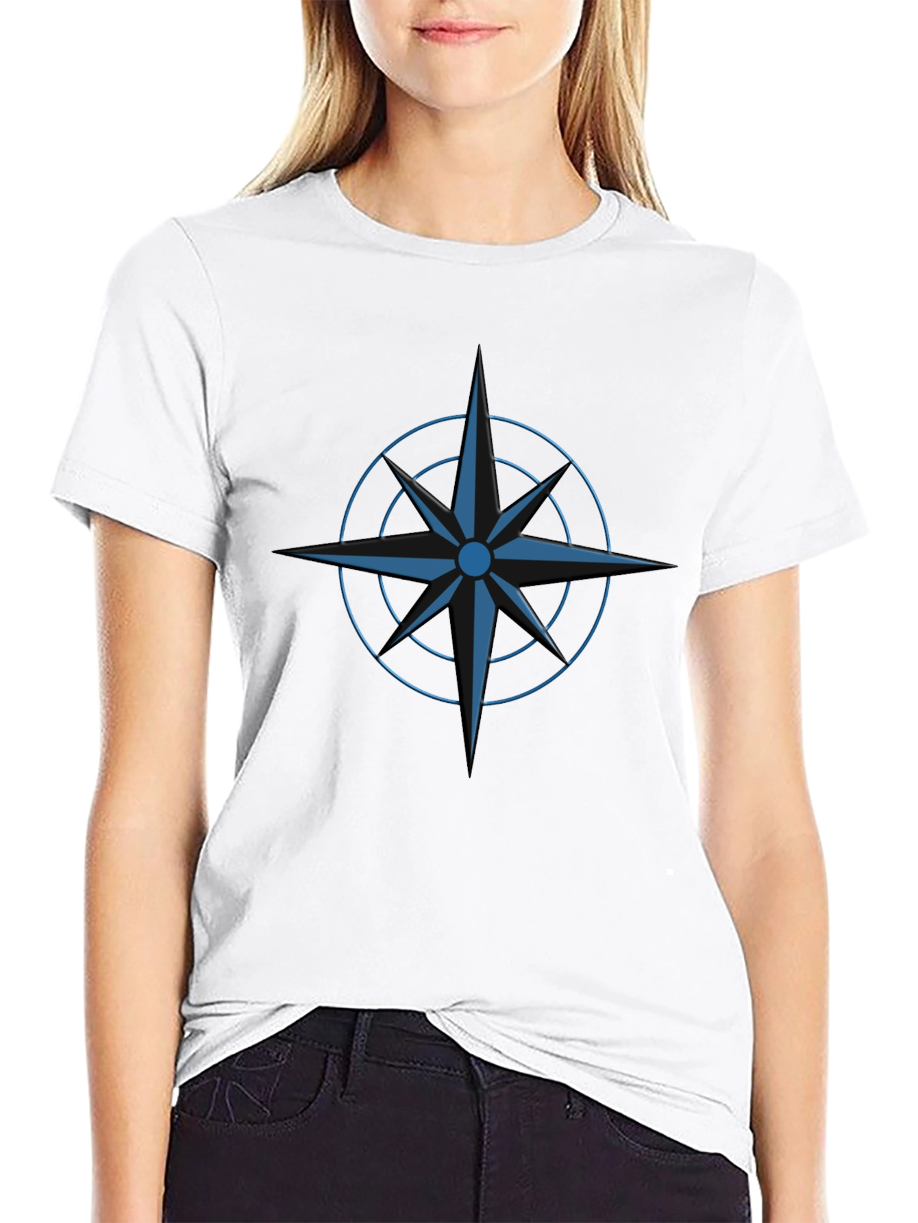 Black Stylish Black T-Shirt with Blue Compass Design view 9