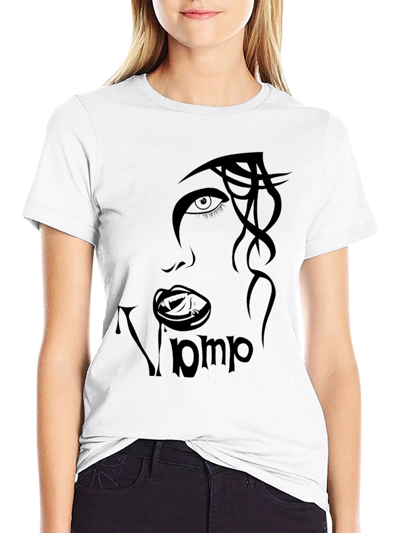 Black Vamp Face Graphic Black T-Shirt view 9