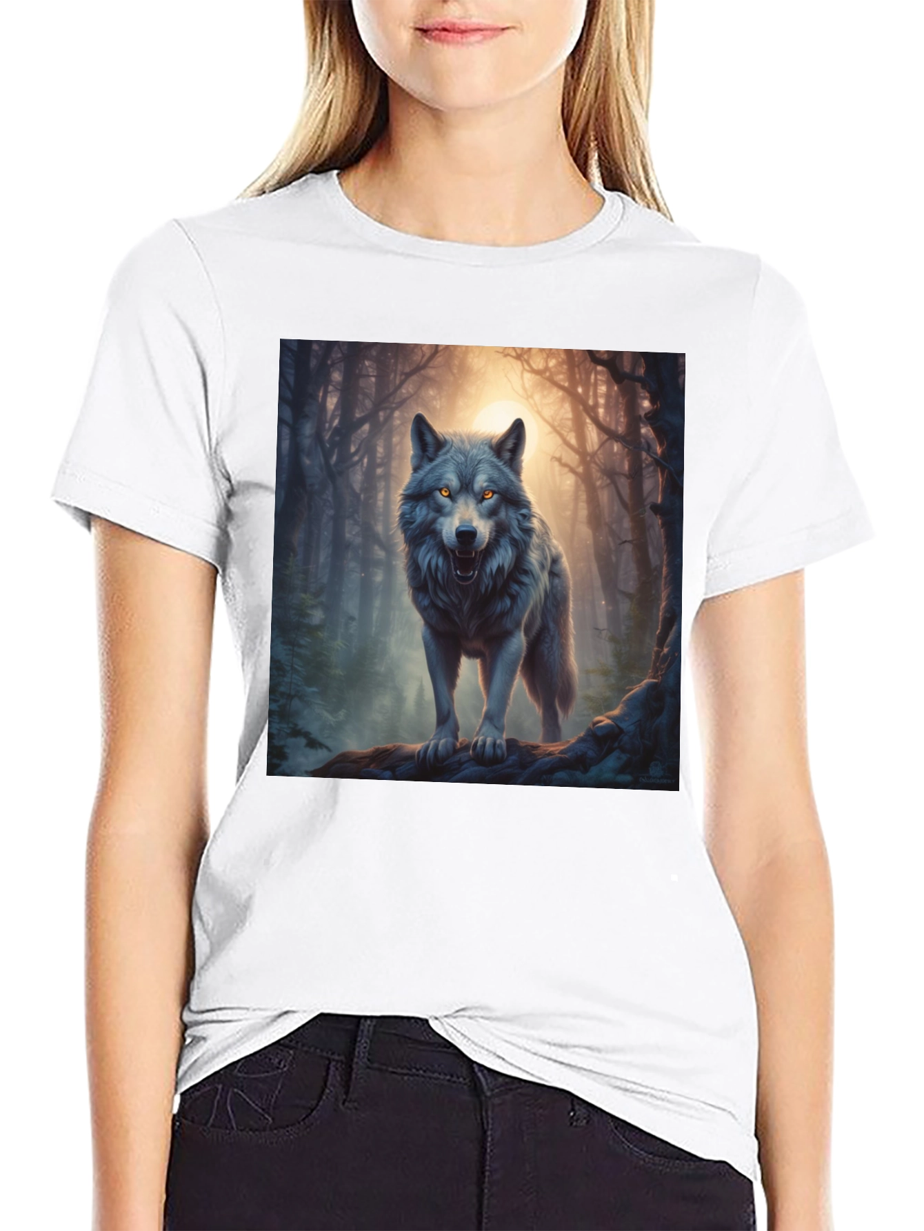 Black Wolf Graphic Tee - Forest Predator Print view 9